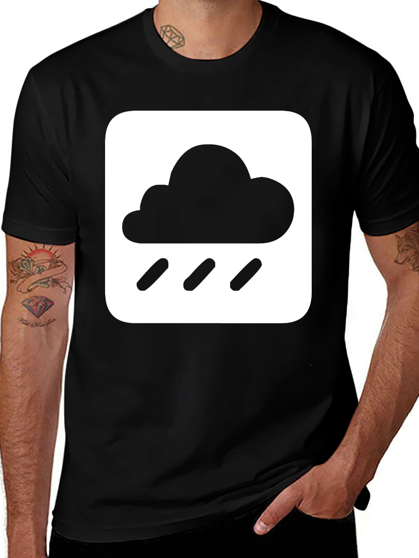 Rain Cloud Graphic Tee - Black Cotton T-Shirt