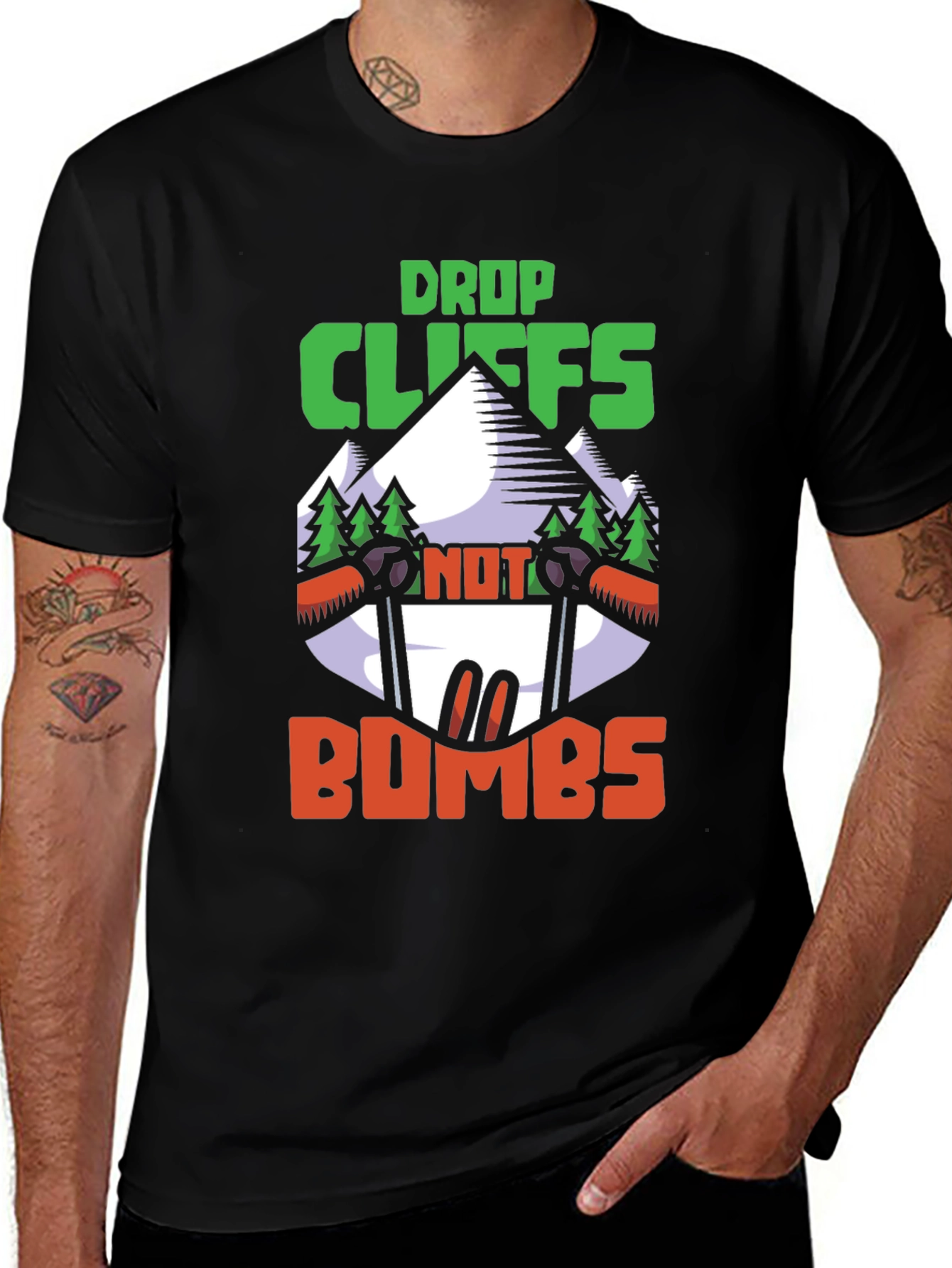 Variant 11 of Drop Cliffs Not Bombs T-Shirt | Adventure Skiing Shirt