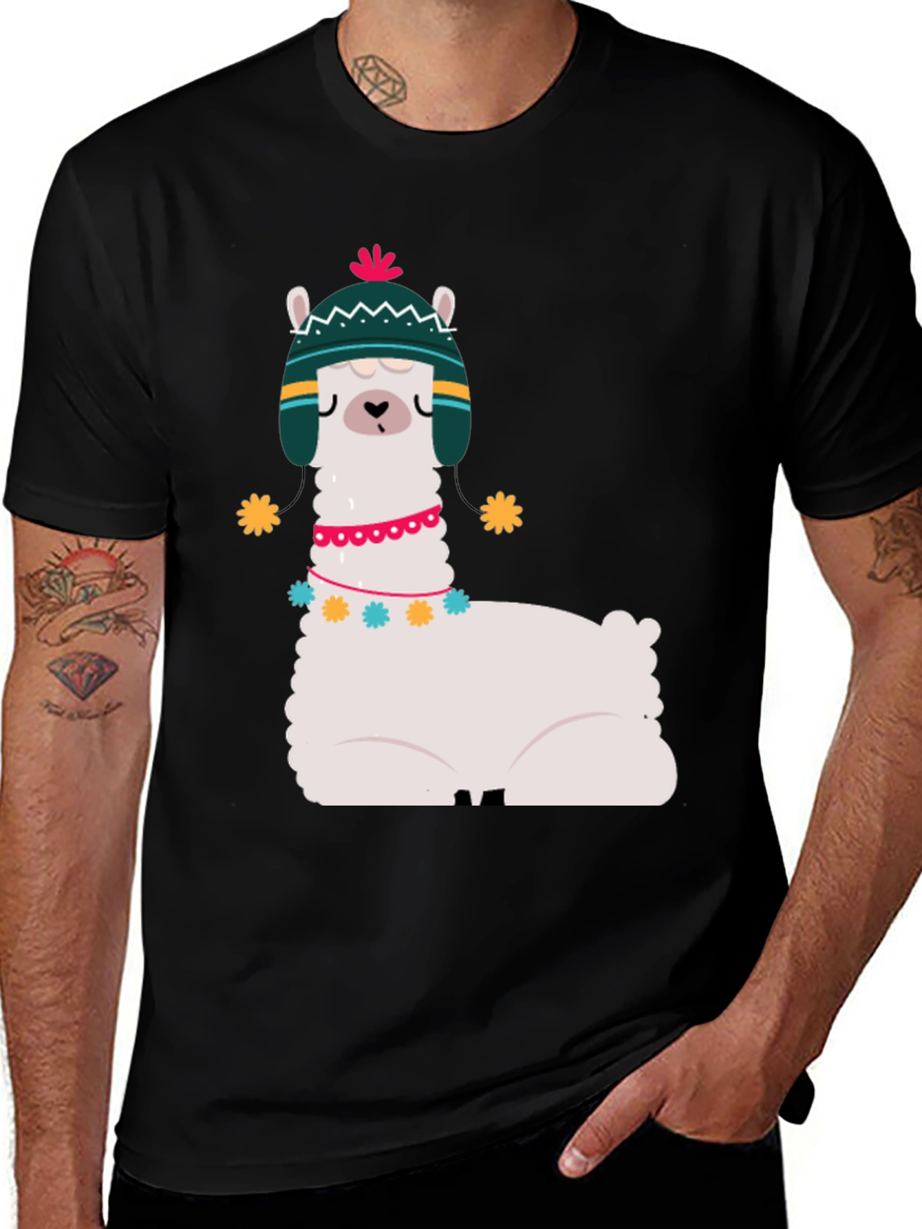 Variant 16 of Llama Graphic Print Black T-Shirt