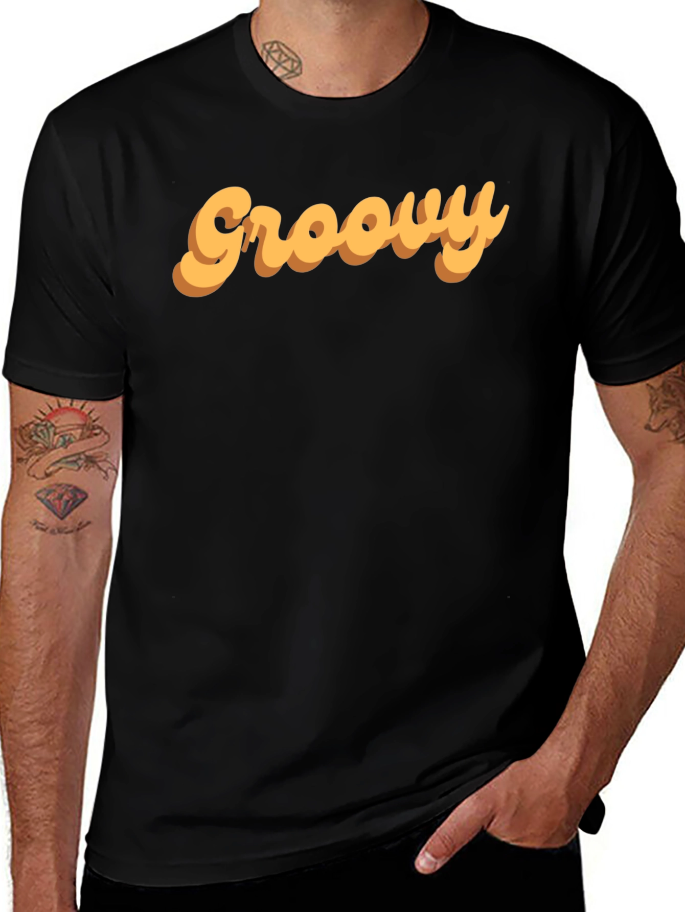 Variant 12 of Groovy Retro Style Graphic Tee - Black Cotton T-Shirt