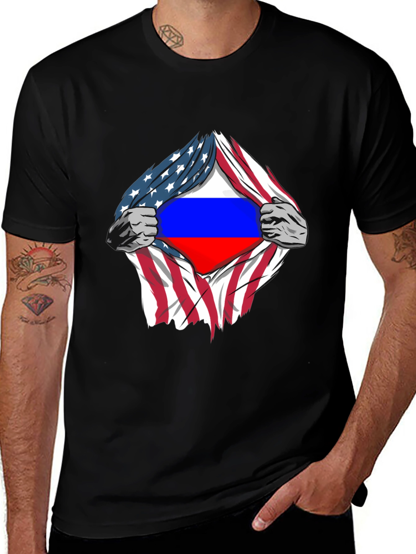 Variant 15 of USA Flag Ripped to Reveal Russian Flag T-Shirt