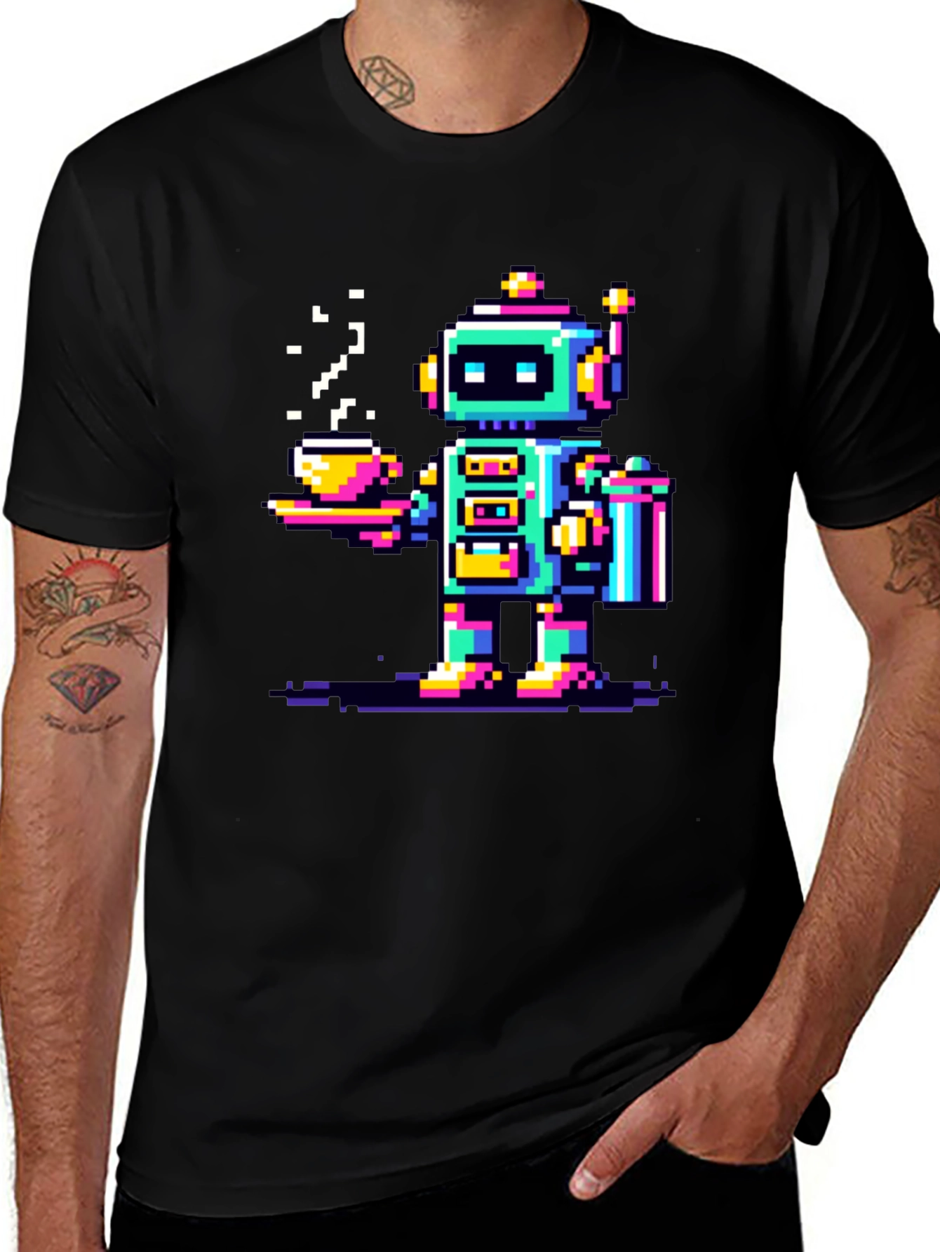 Variant 15 of Retro Robot Coffee T-Shirt