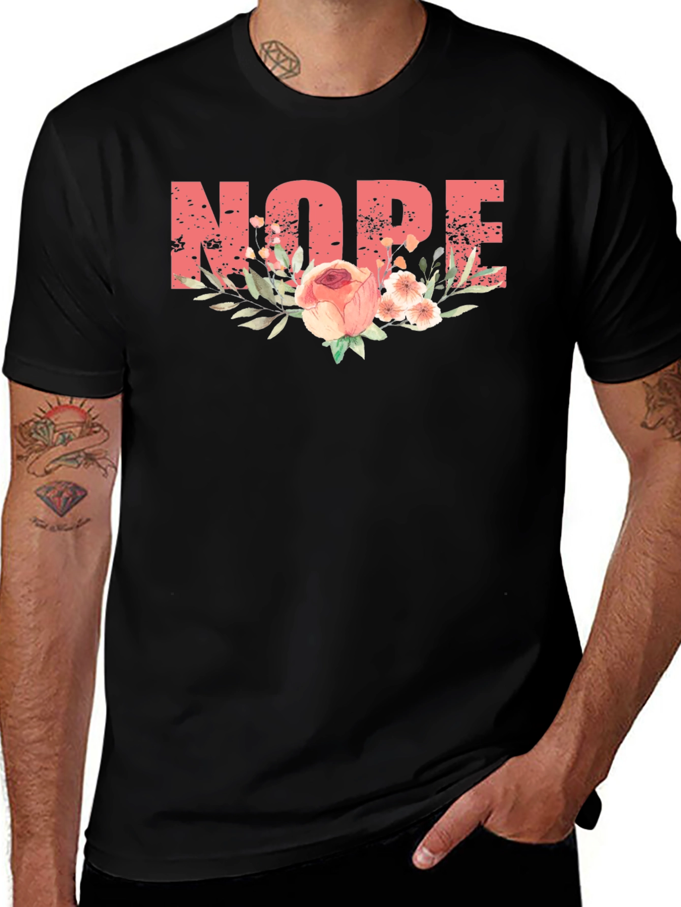 Variant 5 of Floral NOPE Graphic Tee - Men's Black T-Shirt