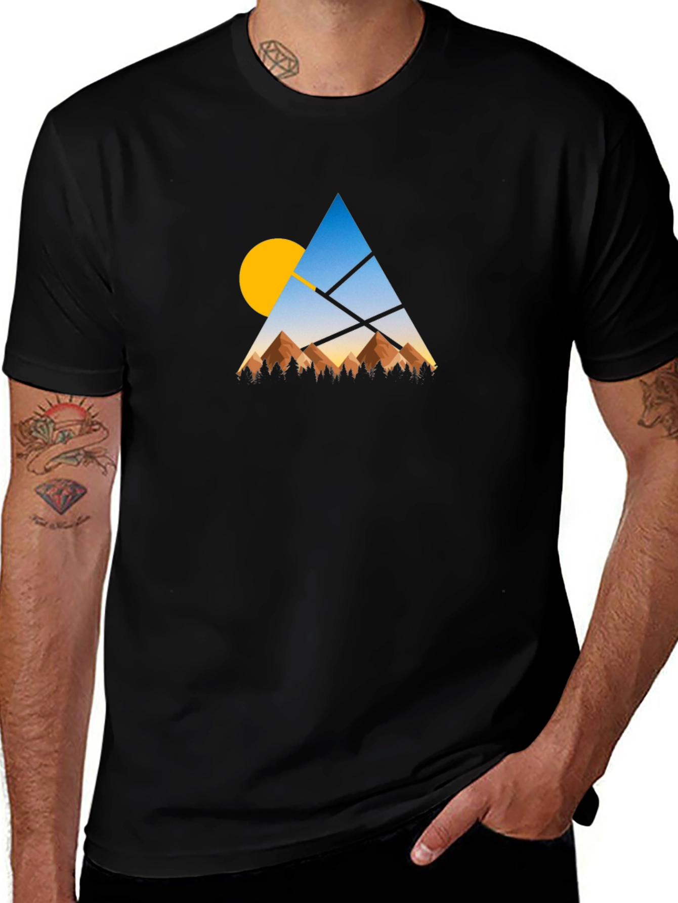 Variant 12 of Geometric Mountain Sunset Graphic T-Shirt