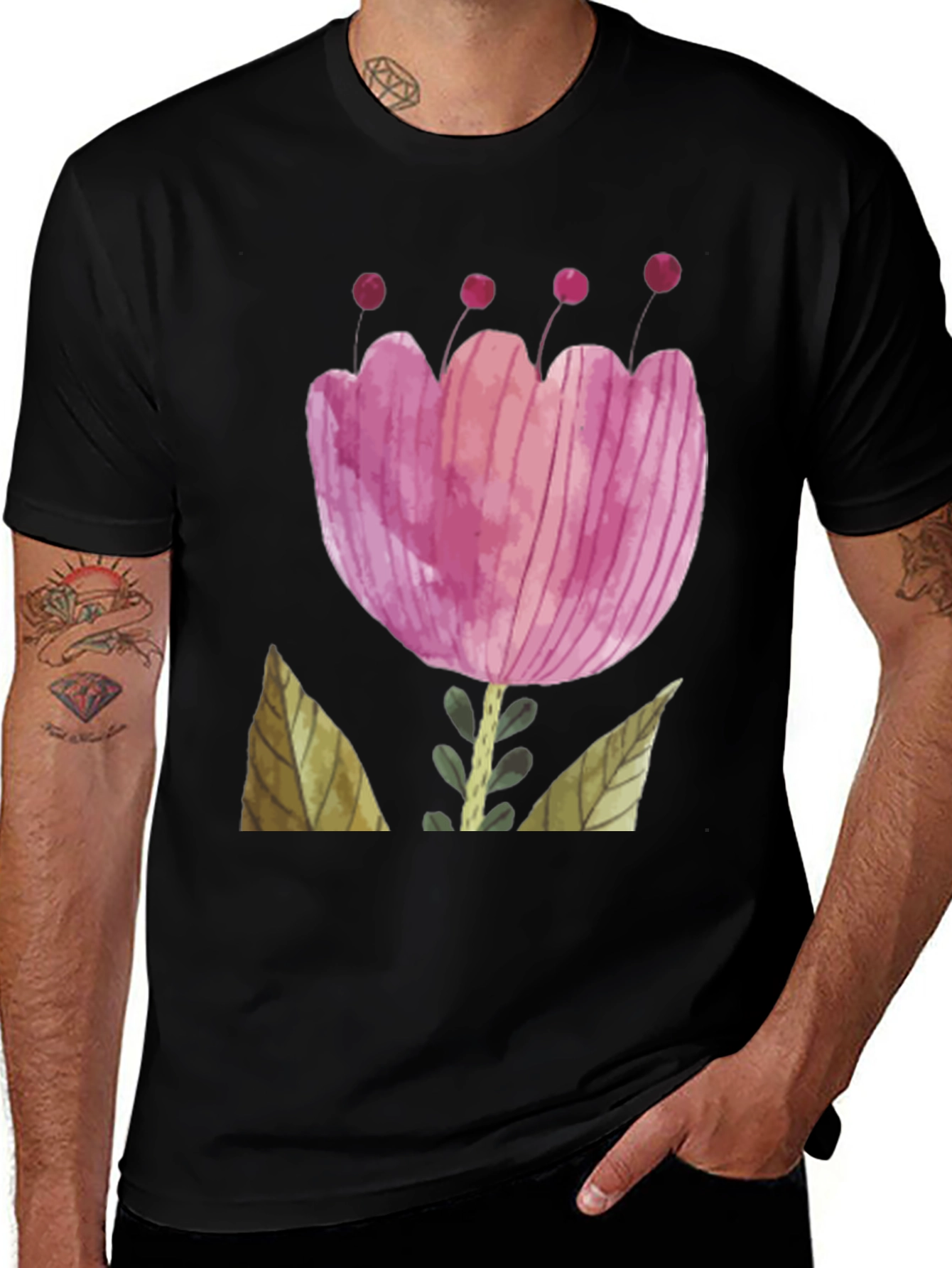 Variant 26 of Floral Graphic Print Black T-Shirt