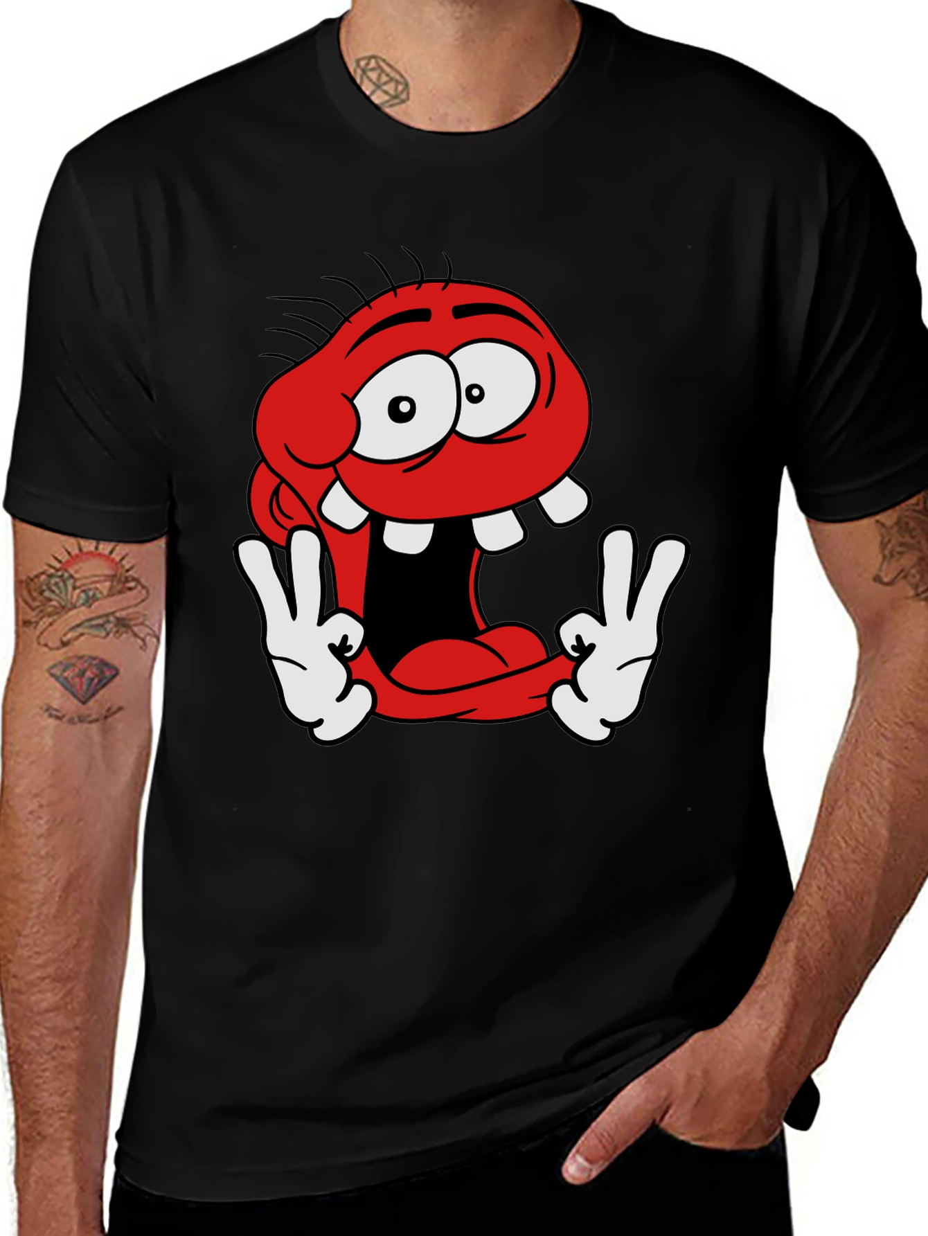 Black Funny Cartoon Character Graphic Tee main image