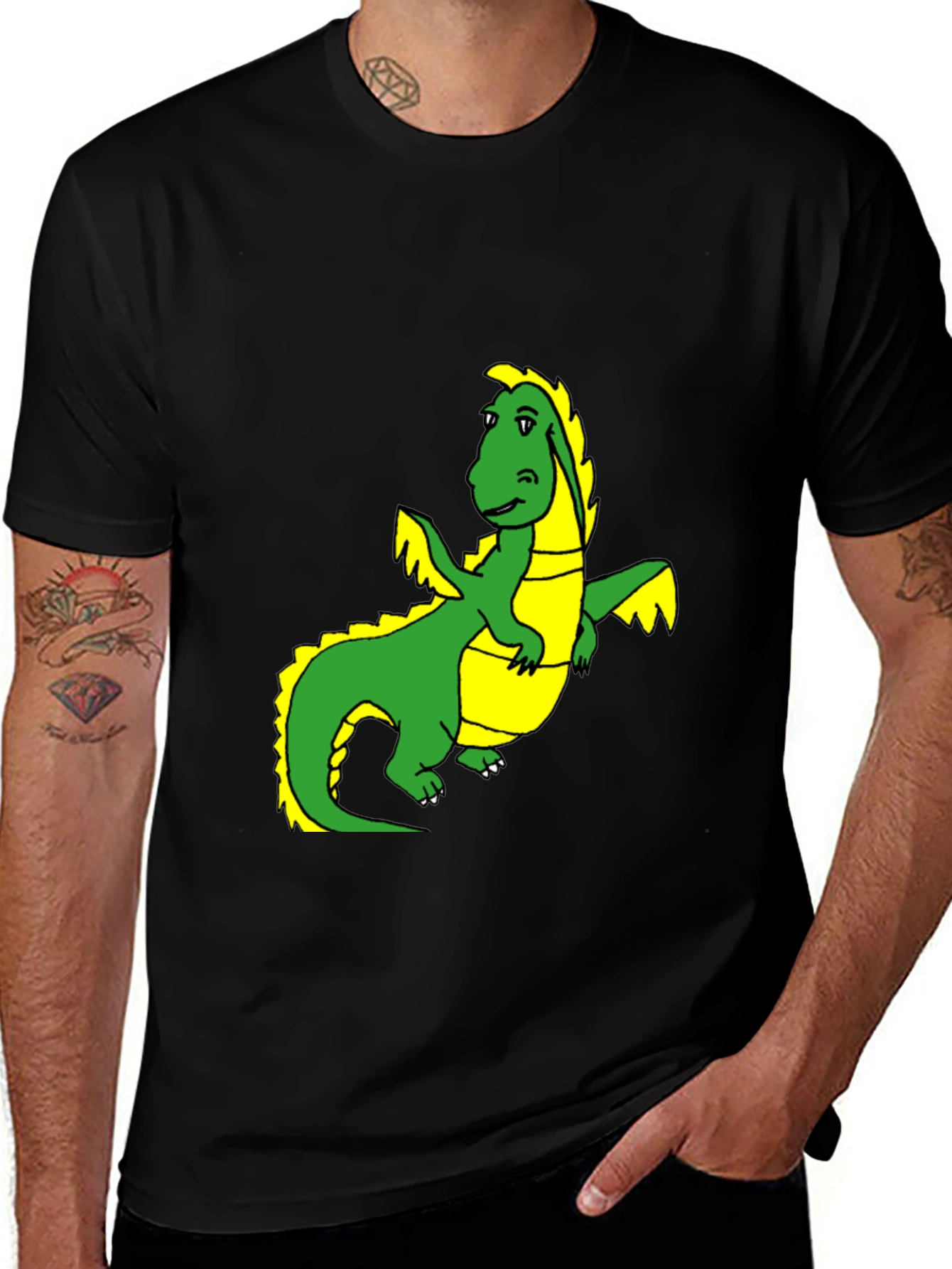 Variant 10 of Black T-Shirt with Cartoon Dragon Graphic
