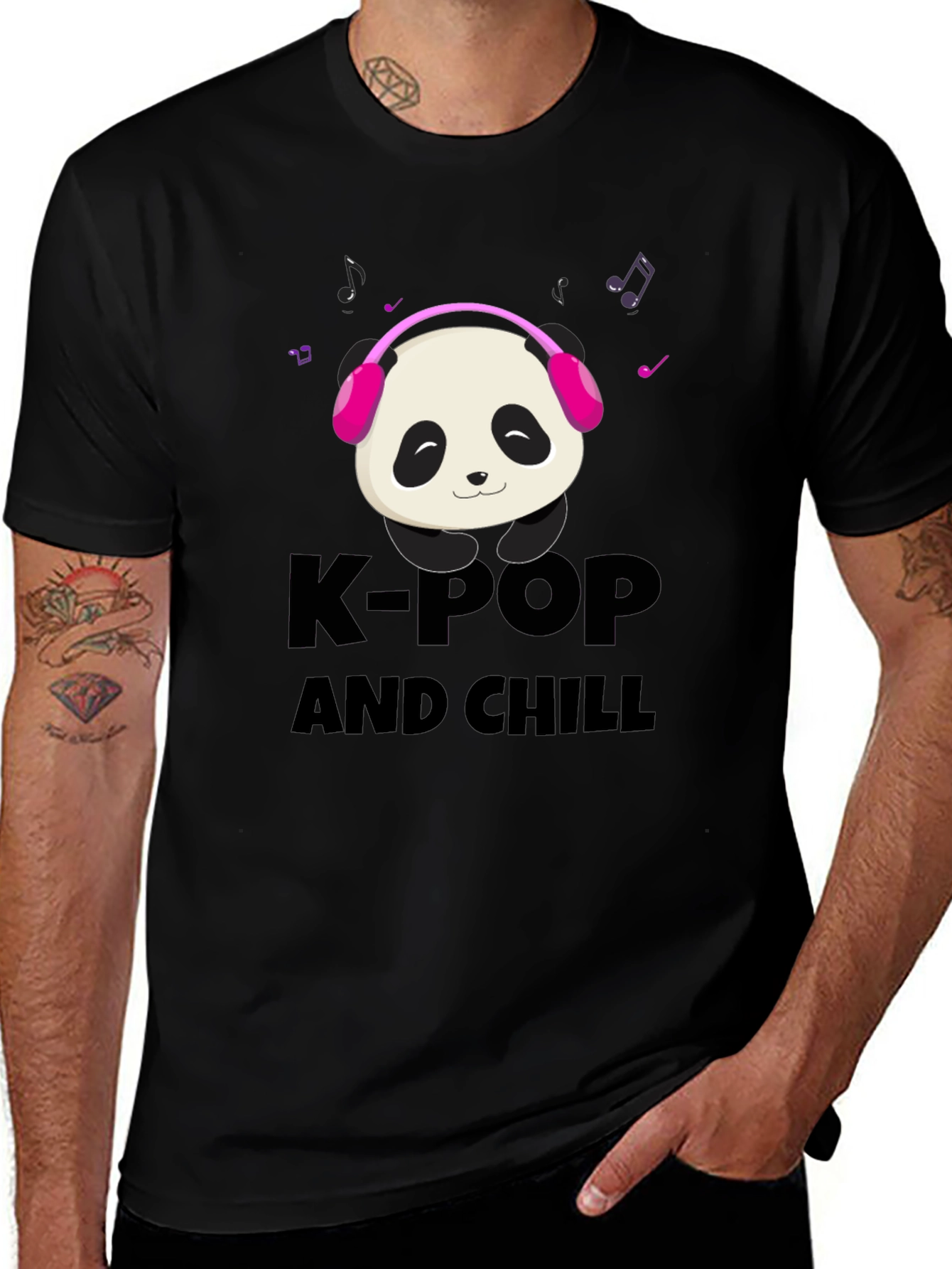 K-Pop and Chill T-Shirt - Panda Headphones
