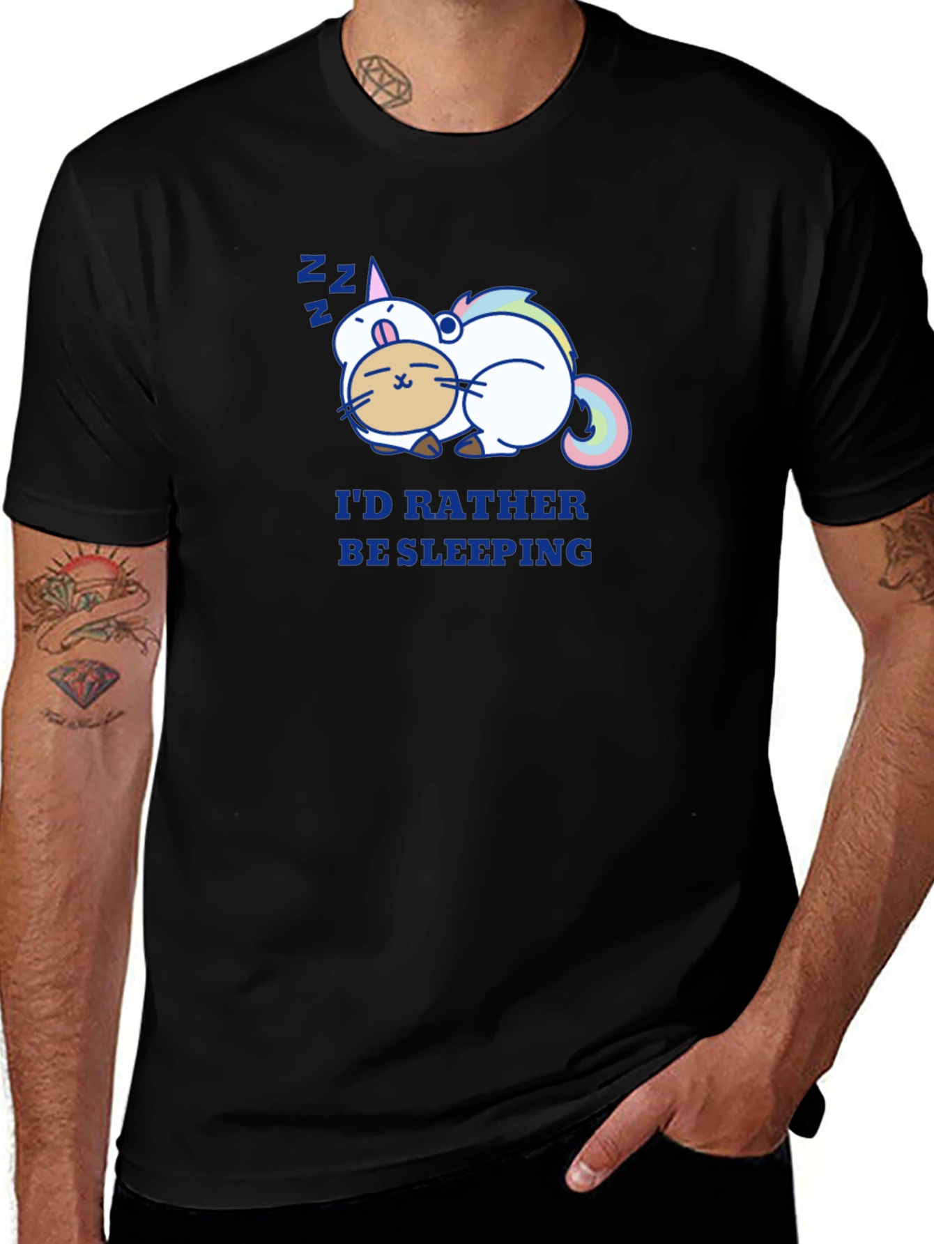 I'd Rather Be Sleeping Tee - Cat Unicorn Graphic