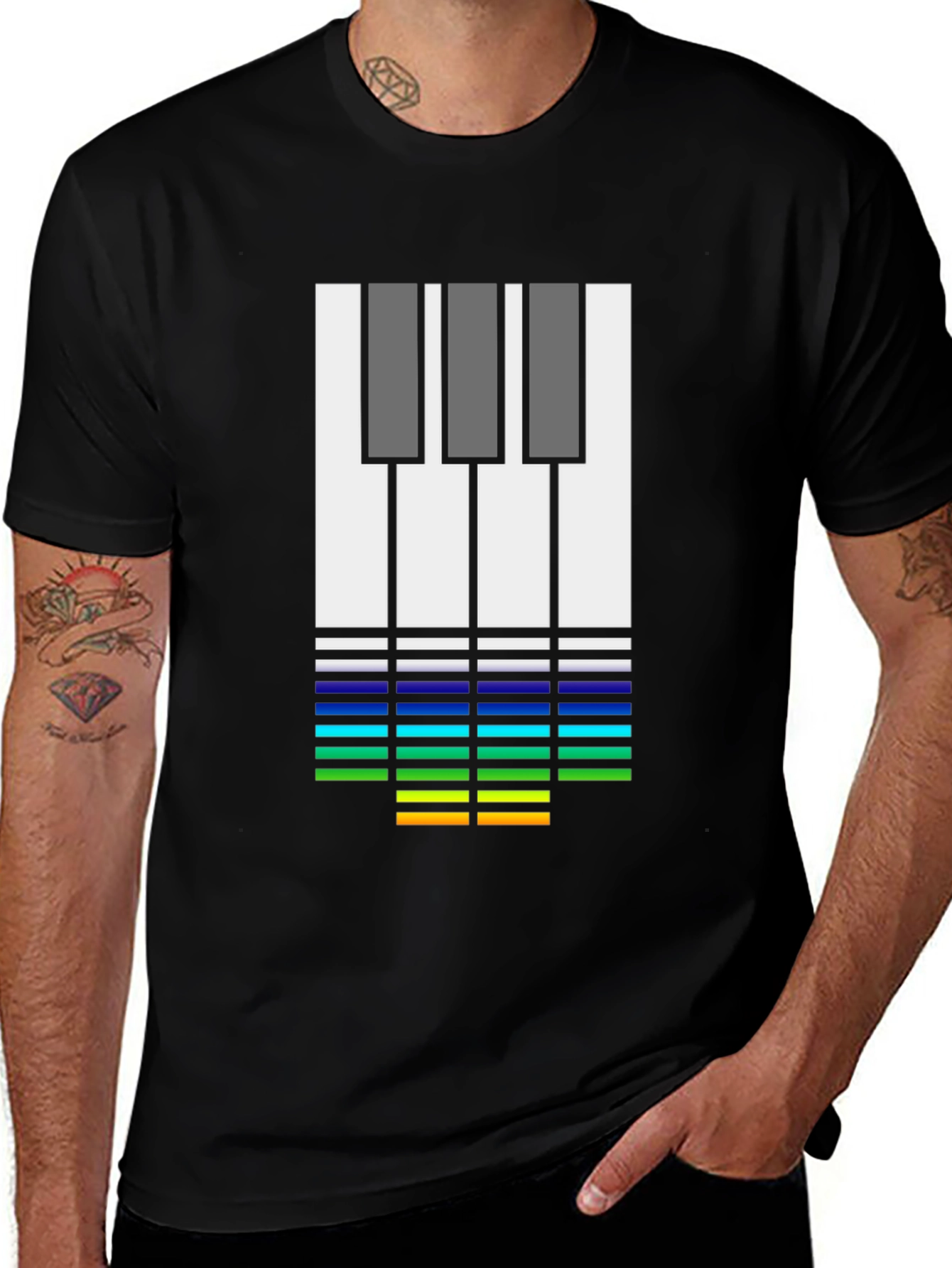 Music Lover's Tee: Piano Keys & Equalizer Black T-Shirt