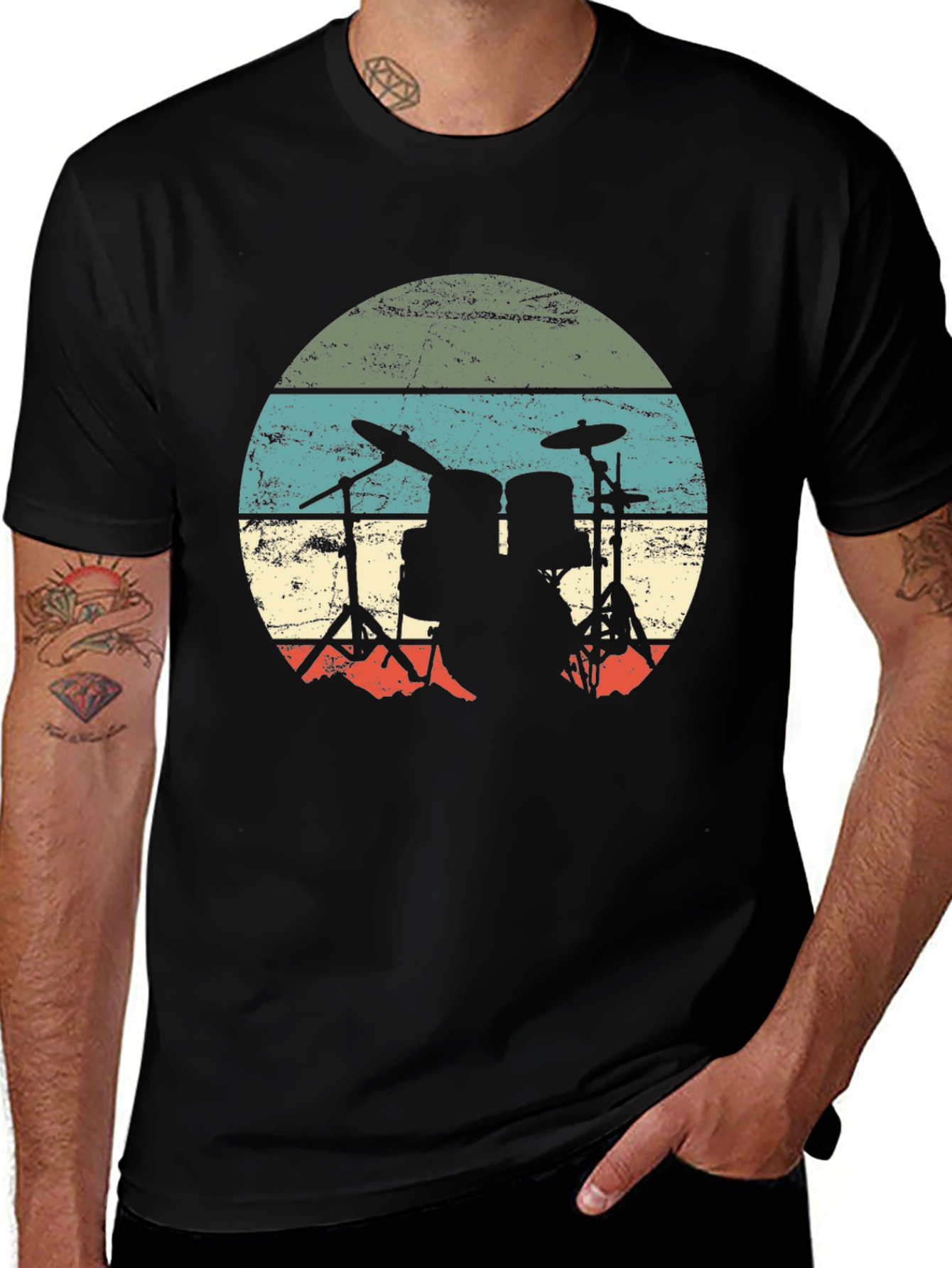 Variant 13 of Retro Drum Set Graphic Tee - Vintage Band Shirt