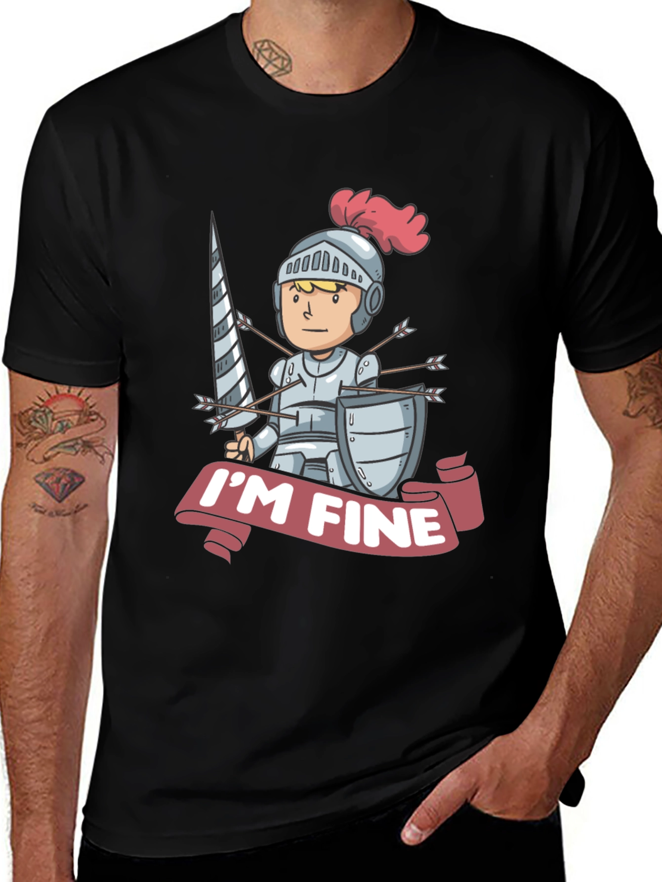 Variant 14 of Humorous "I'm Fine" Knight T-Shirt