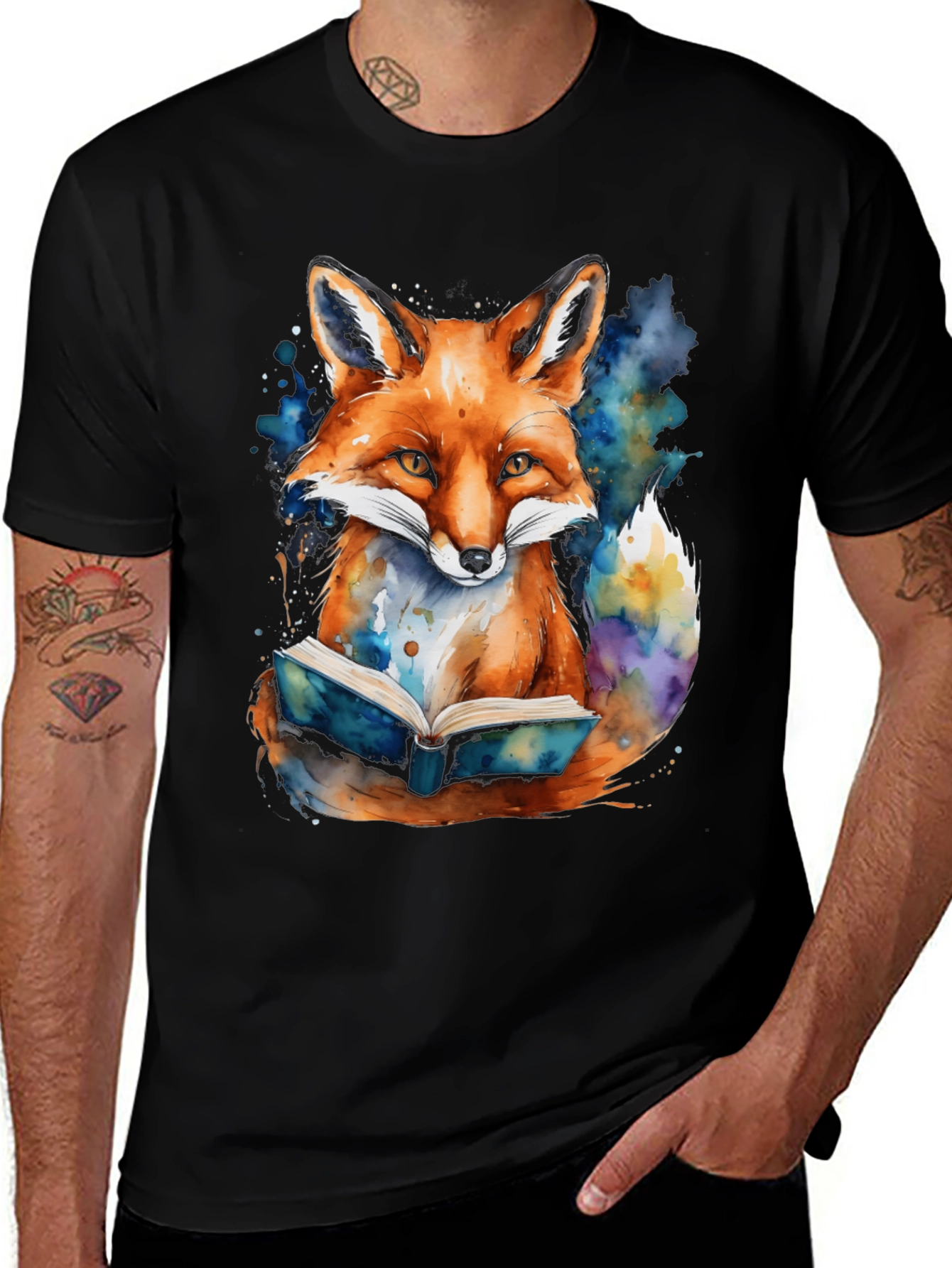 Variant 14 of Fox Reading Book Graphic T-Shirt