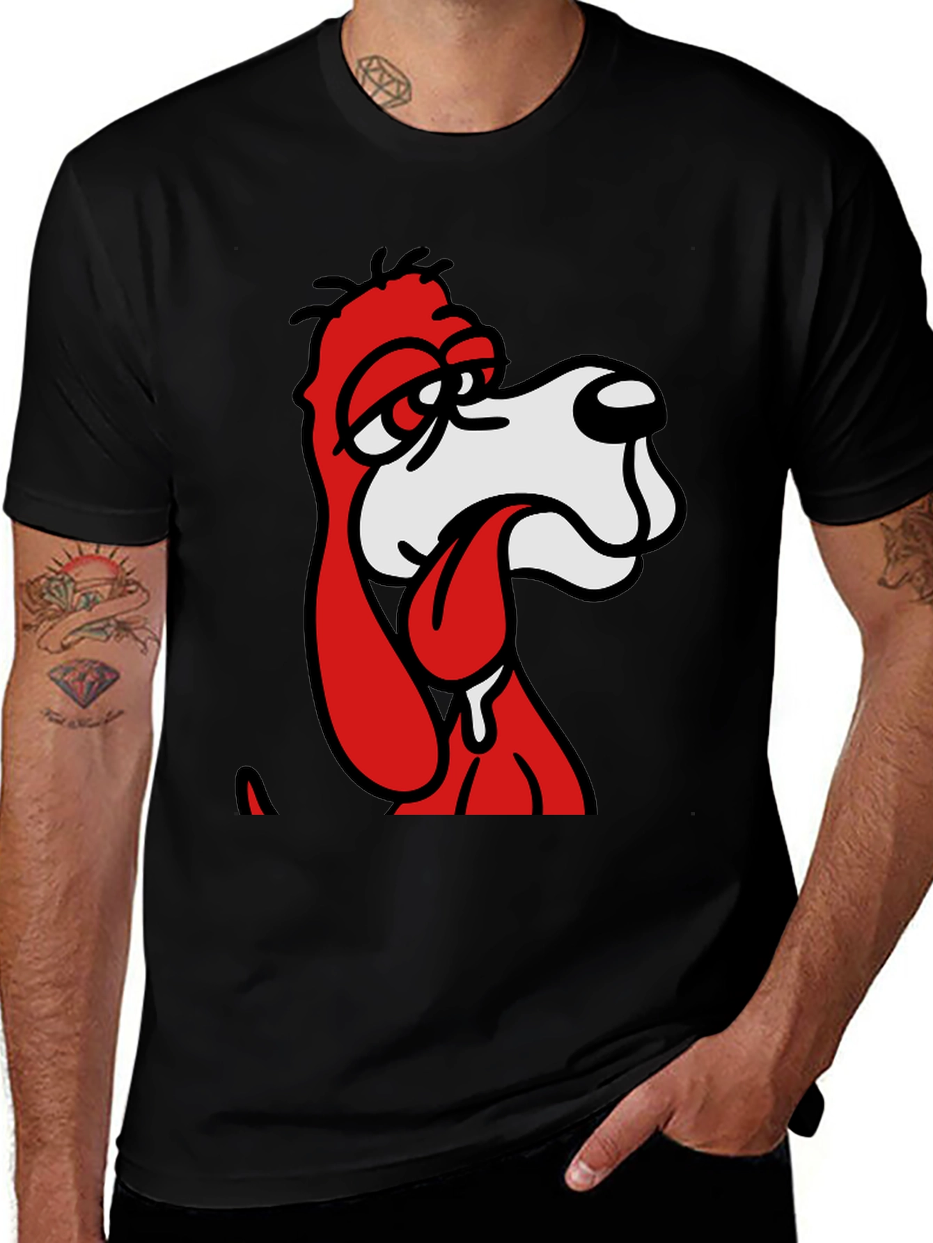 Variant 26 of Cartoon Droopy Dog Graphic Black T-Shirt