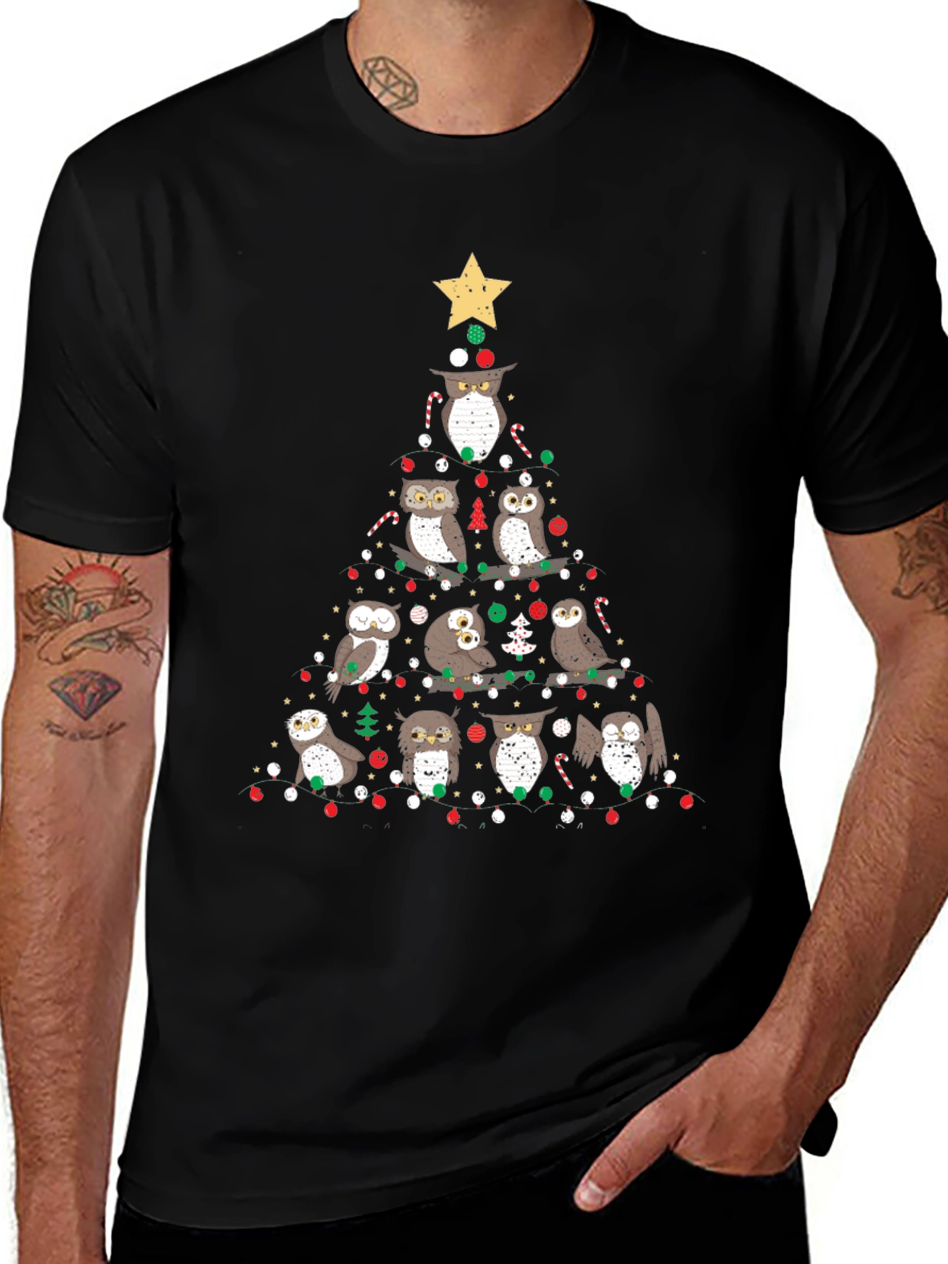 Christmas Owl Tree Graphic Tee