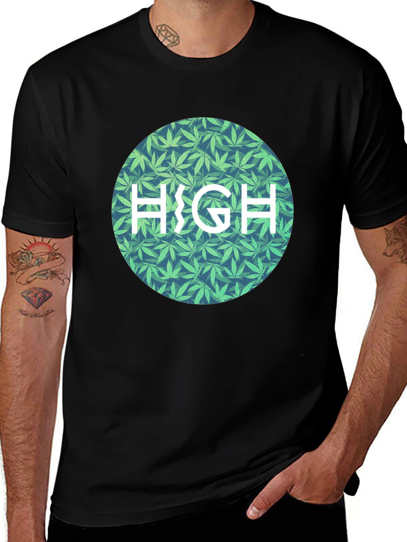 Variant 3 of Marijuana Leaf Patterned HIGH Tee