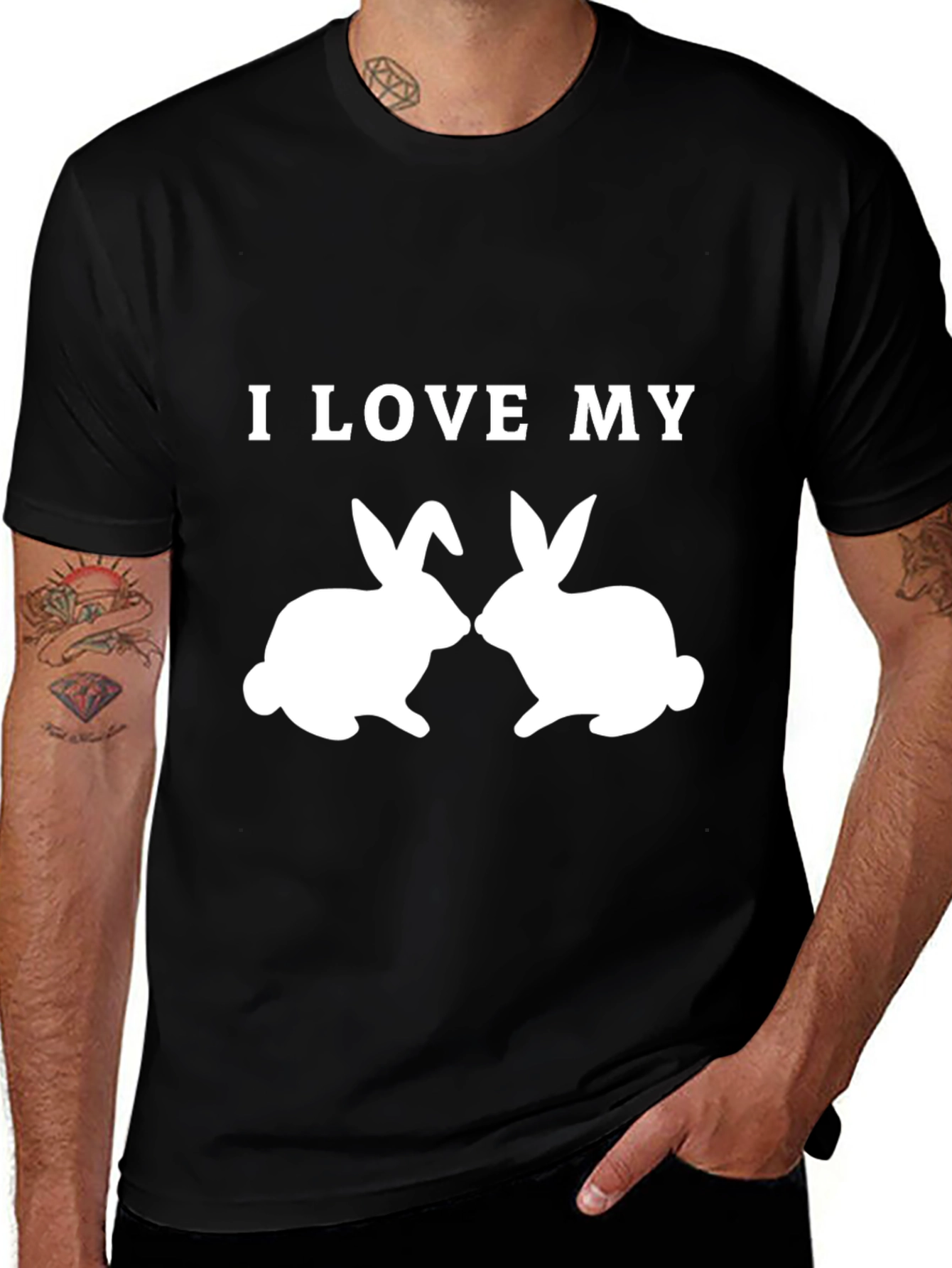 Variant 16 of I Love My Bunnies Black T-Shirt, Cute Rabbit Graphic Tee