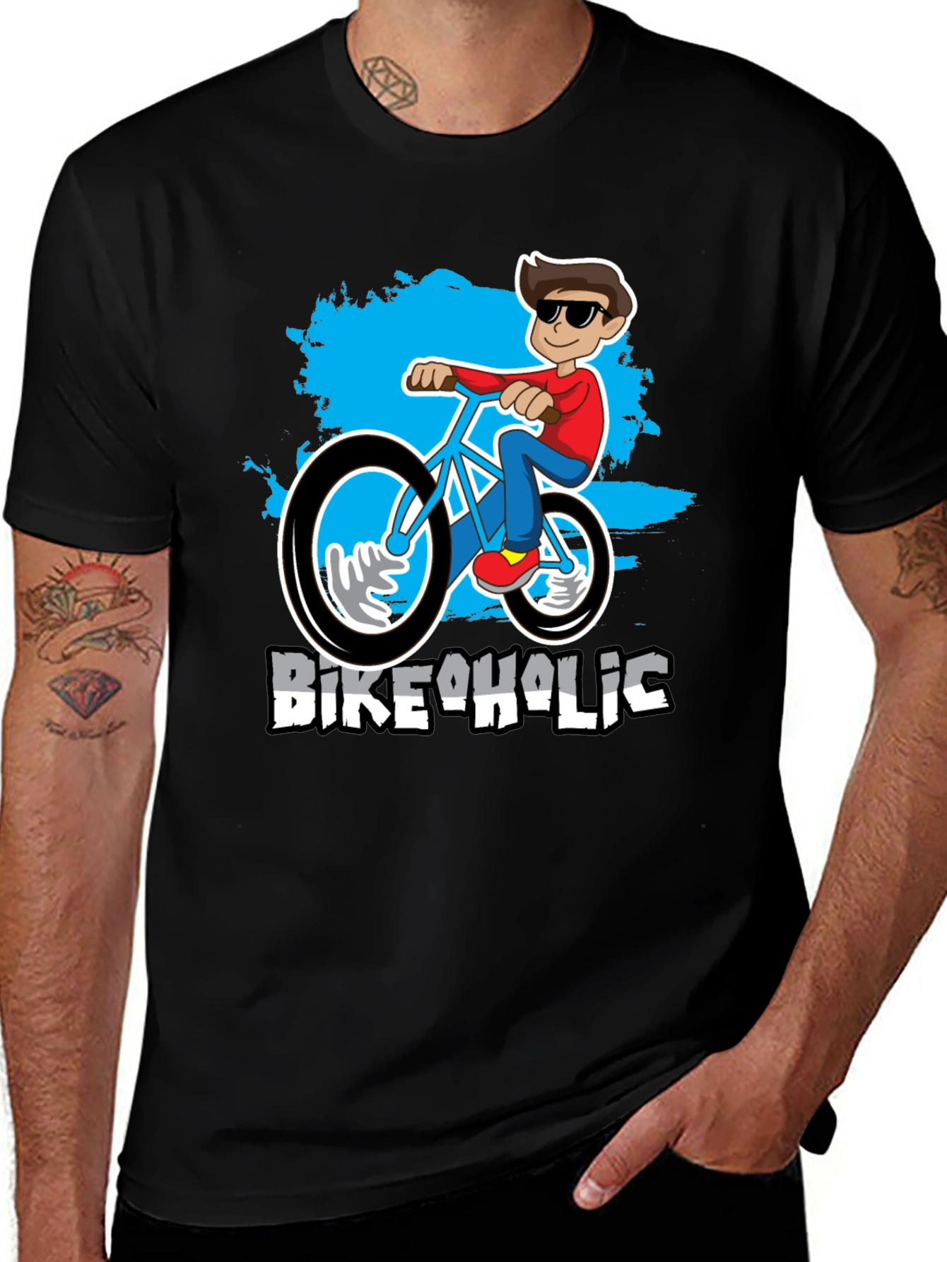 Variant 30 of Bikeaholic T-Shirt: Cartoon Biker Design