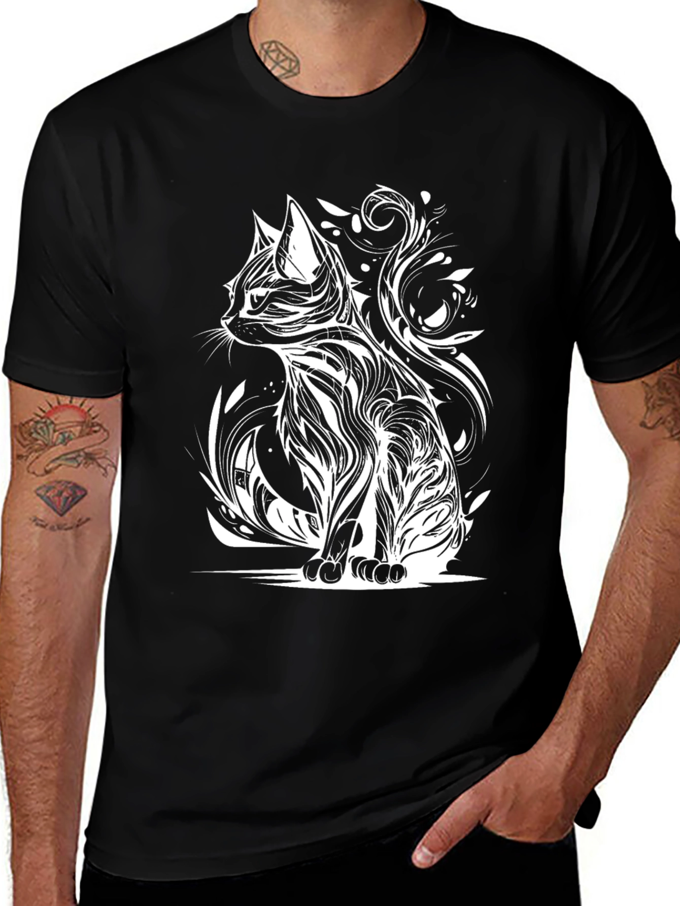Variant 23 of Abstract Cat Graphic Tee - Black