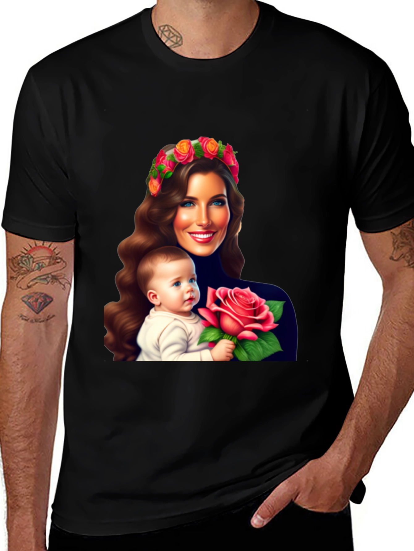 Mom and Baby Rose Graphic T-Shirt