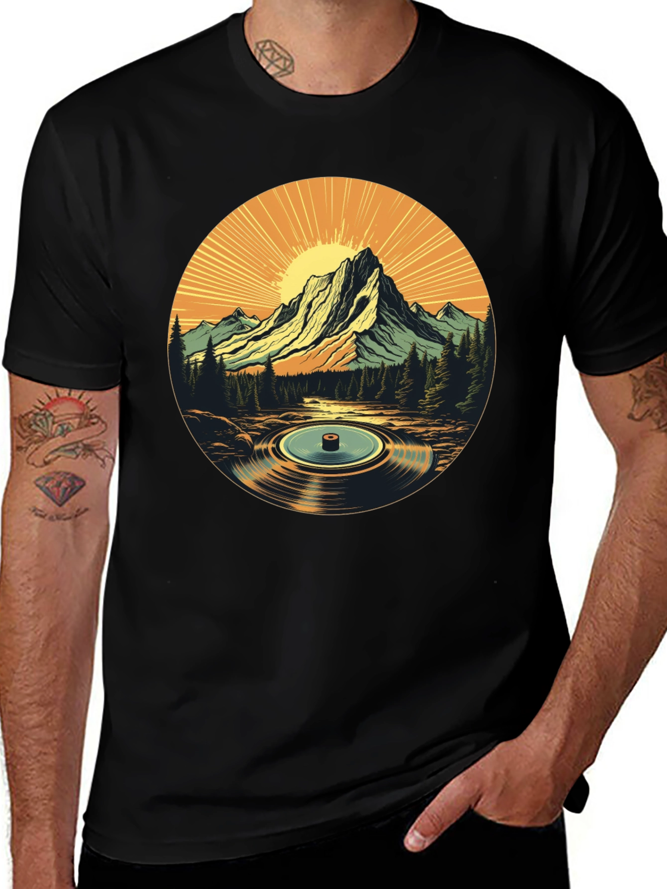 Variant 6 of Mountain Vinyl Record Graphic T-Shirt