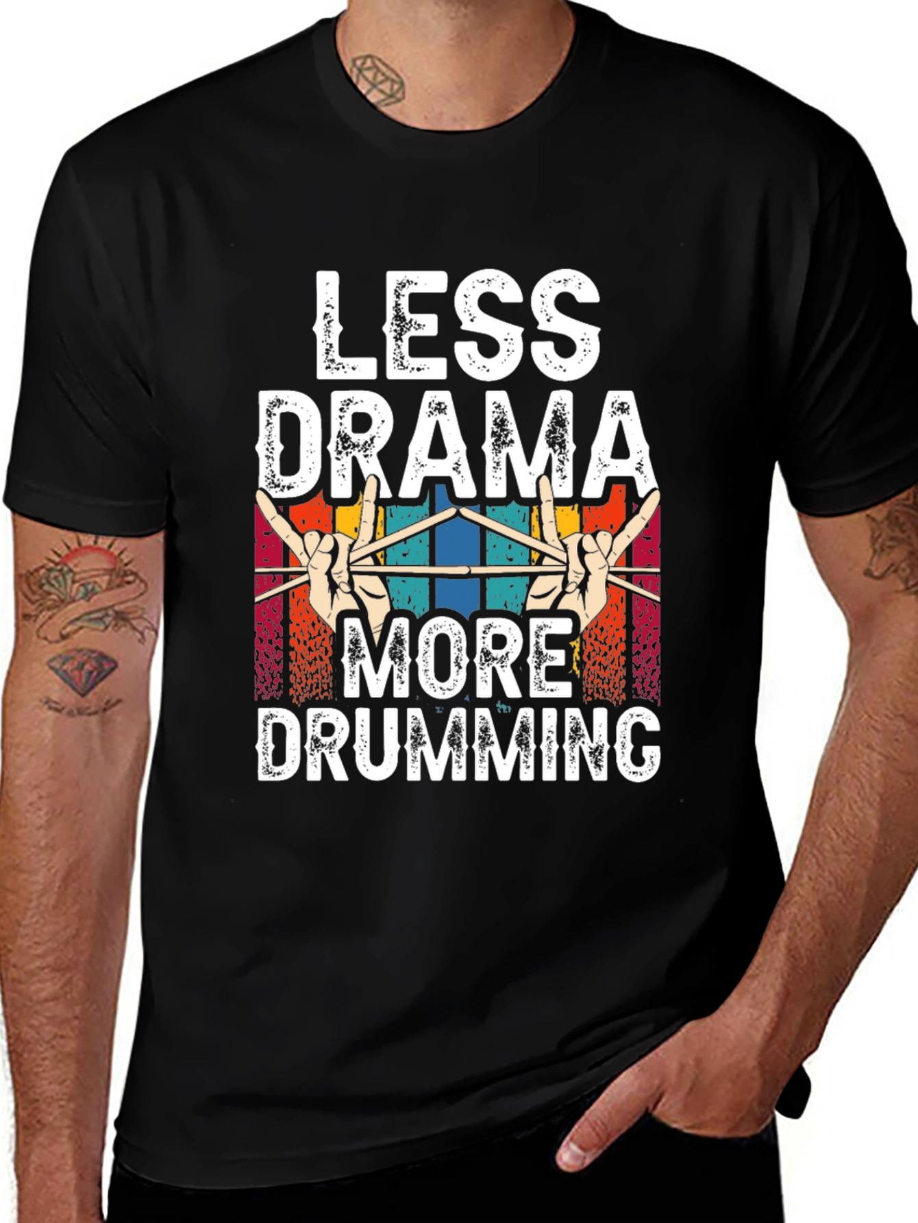 Variant 25 of Less Drama More Drumming T-Shirt Black