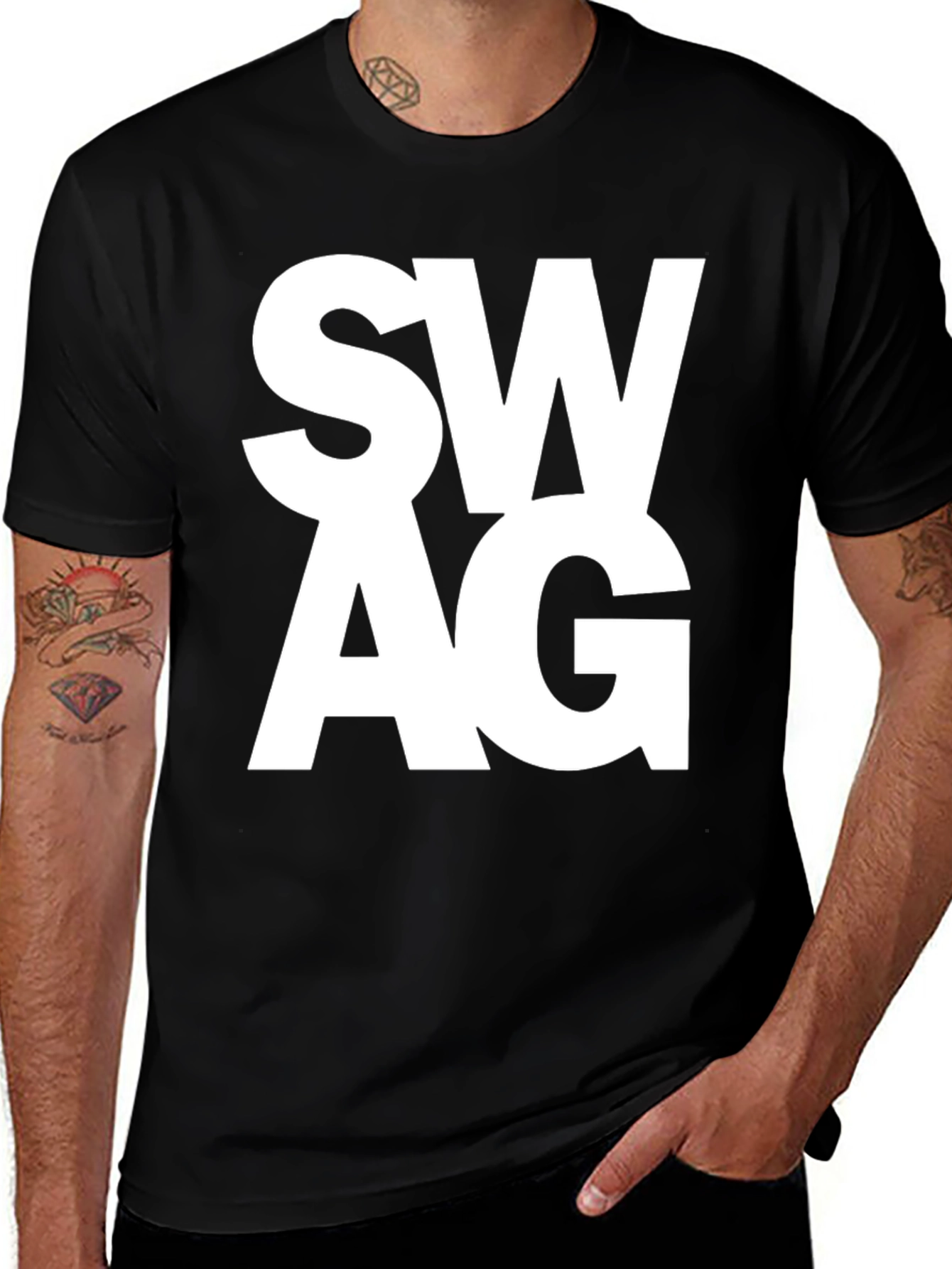 Variant 15 of Men's Black T-Shirt with Bold SWAG Print