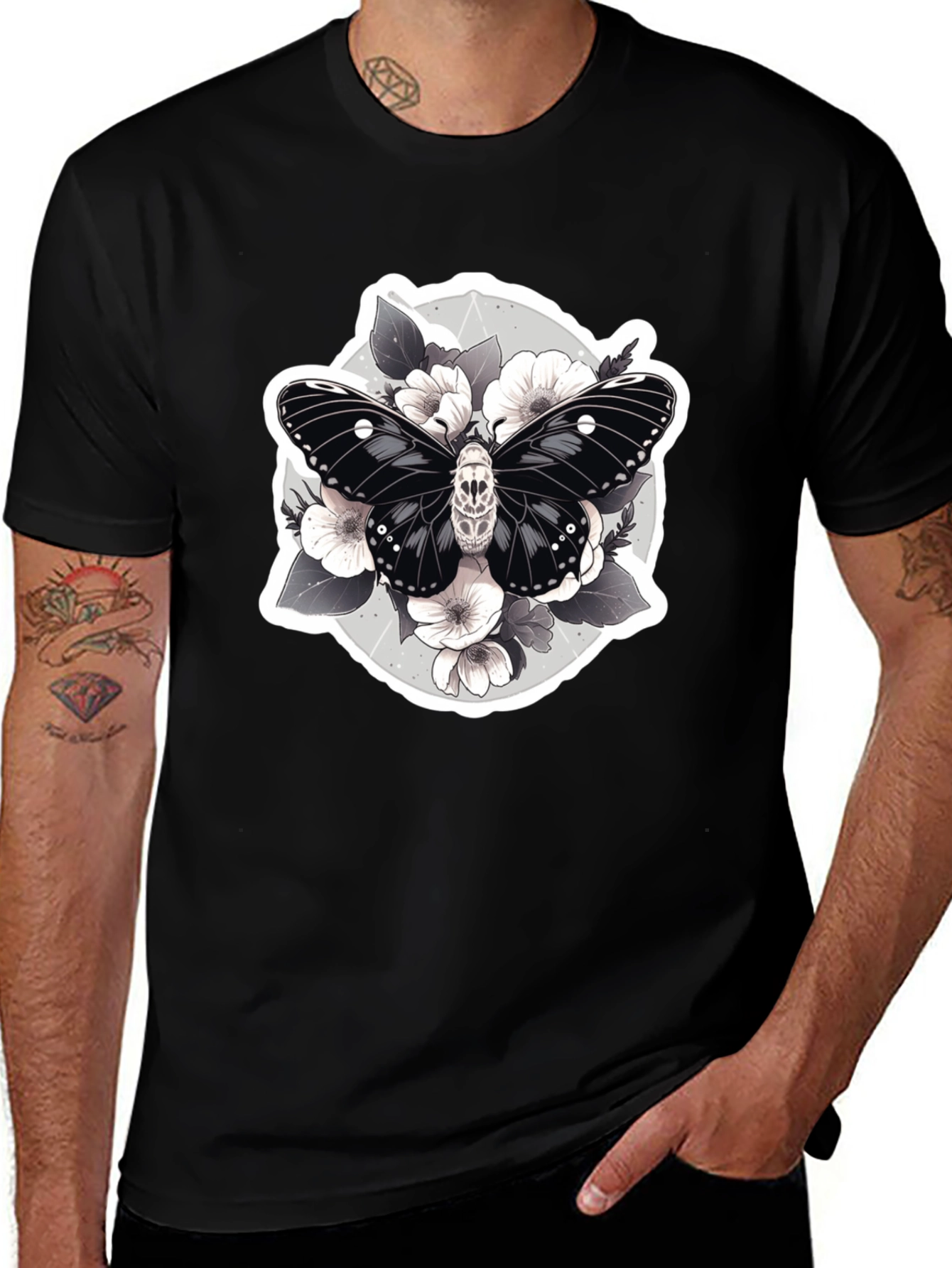 Skull Moth & Flowers Graphic Tee