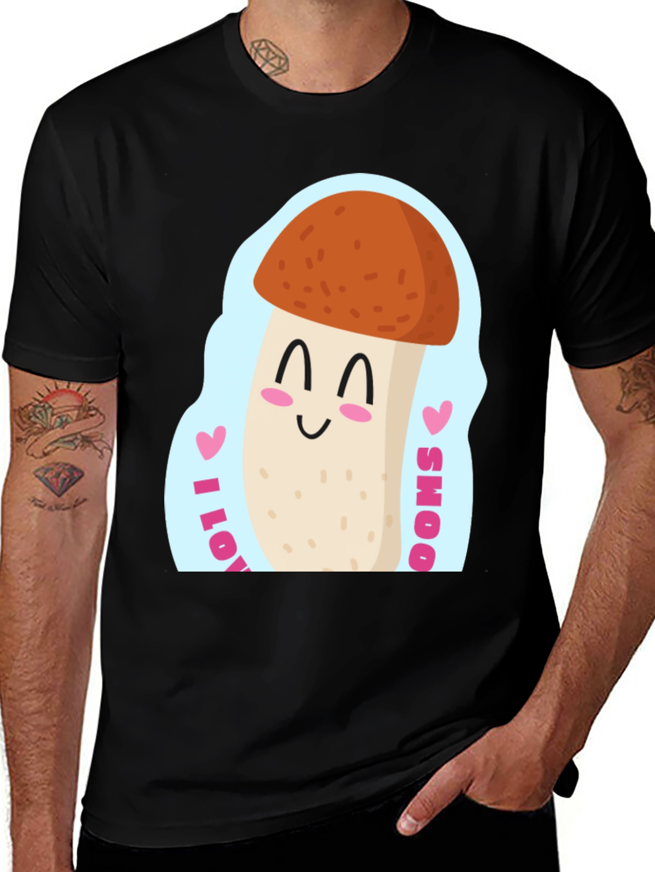 Black I Love Mushrooms T-Shirt - Cute Fungi Tee main image