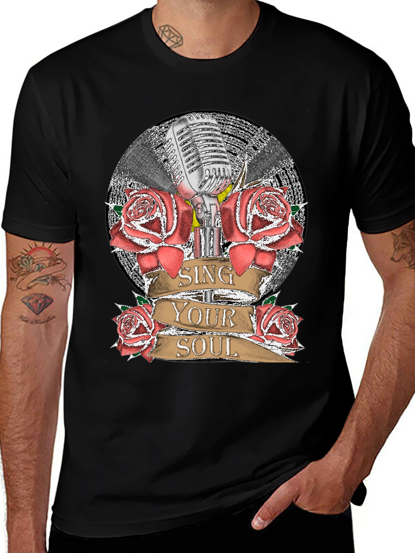 Variant 10 of Sing Your Soul Retro Microphone Roses Graphic T-Shirt