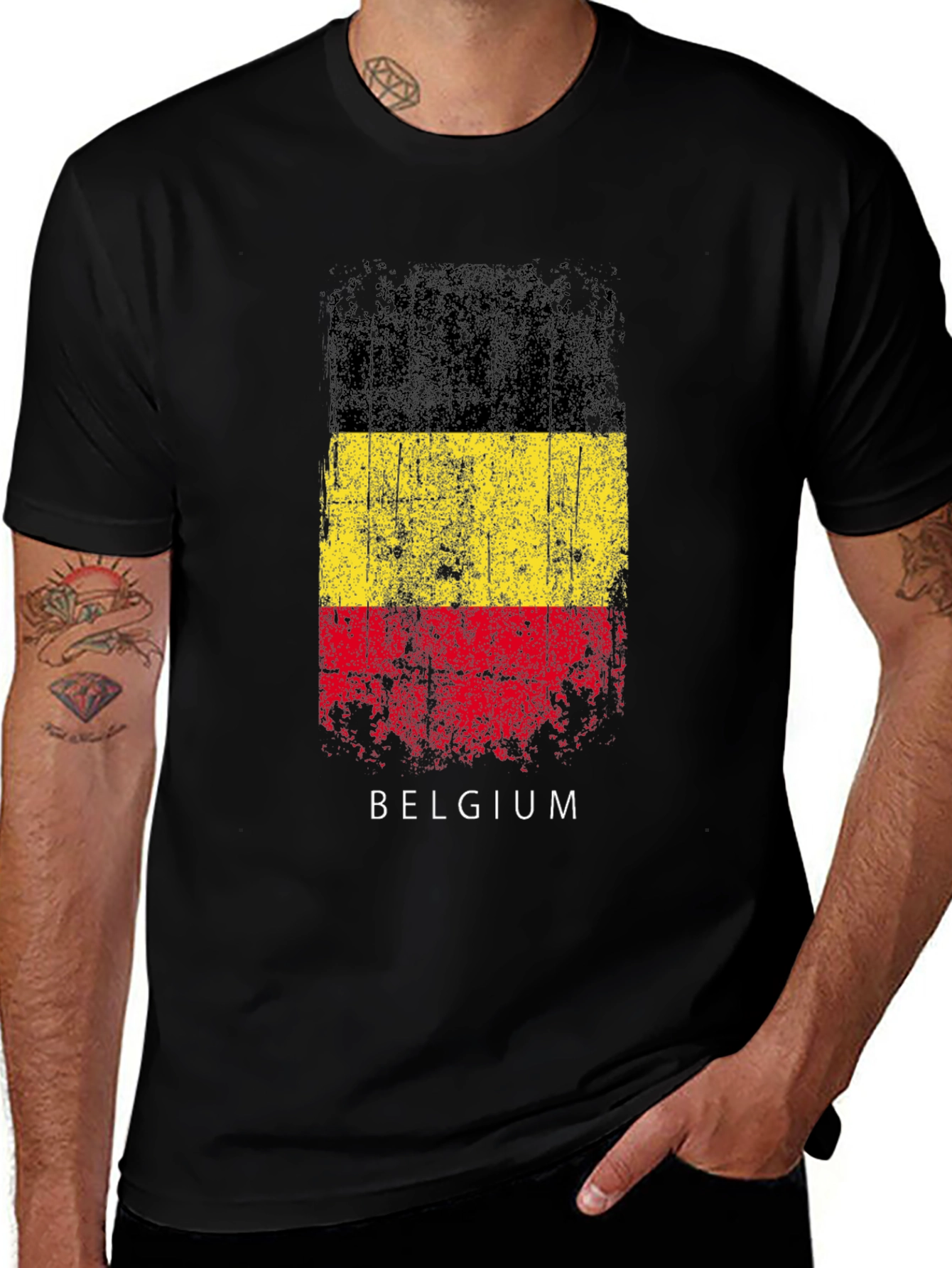 Belgium Flag T-Shirt - Distressed Design