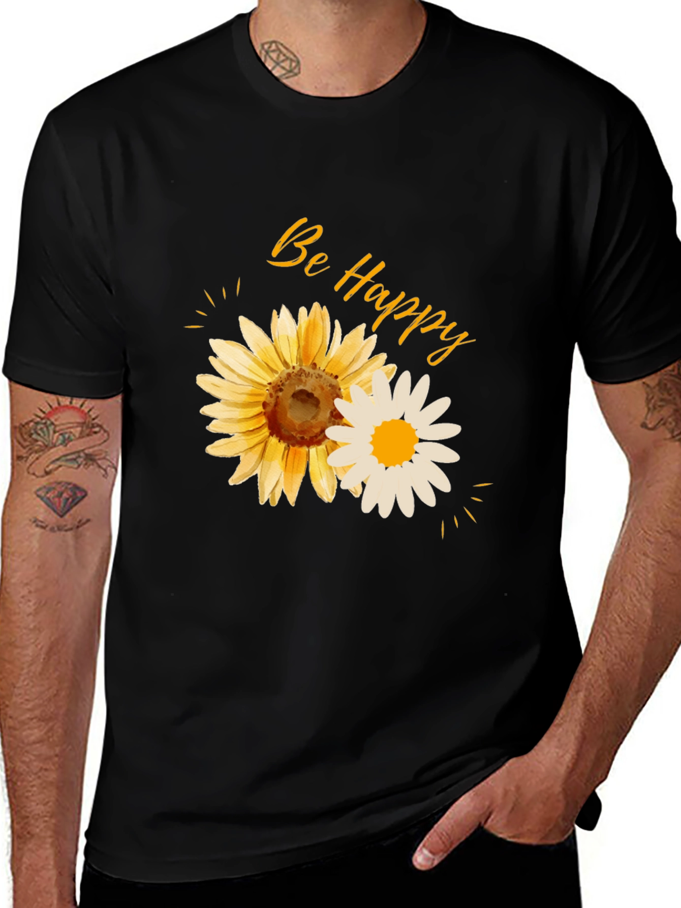 Variant 6 of Be Happy Floral Graphic Black T-Shirt