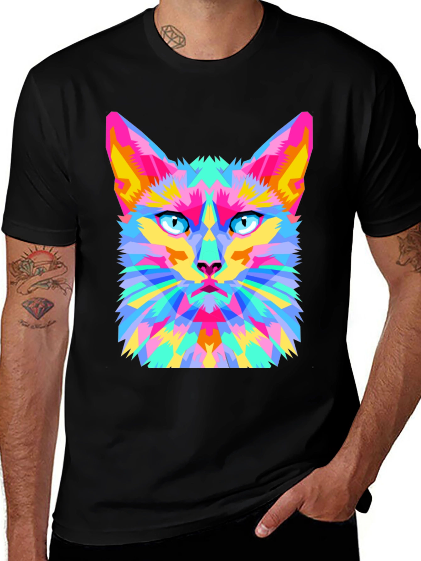 Variant 28 of Geometric Cat Graphic Tee - Stylish & Unique