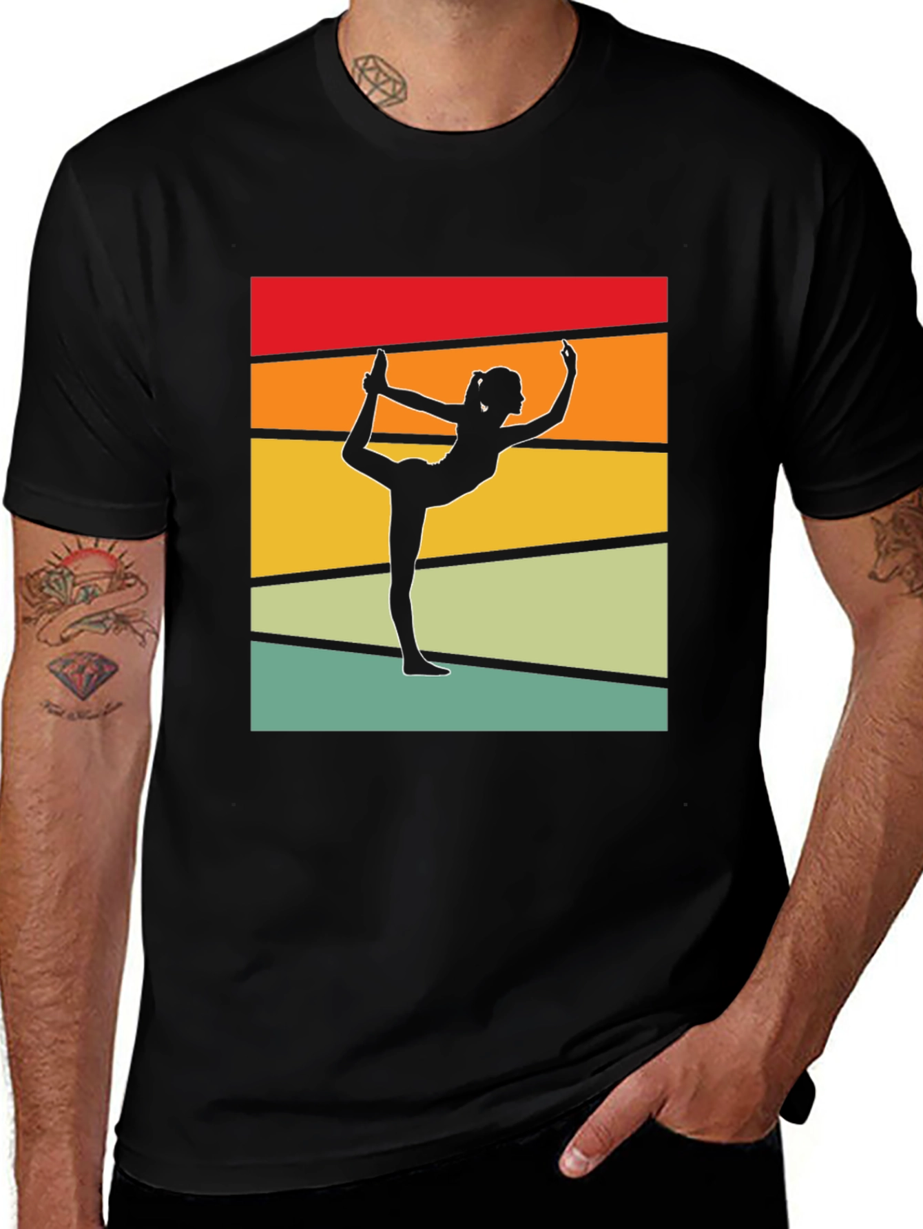 Variant 11 of Yoga Pose Silhouette T-Shirt Retro Design