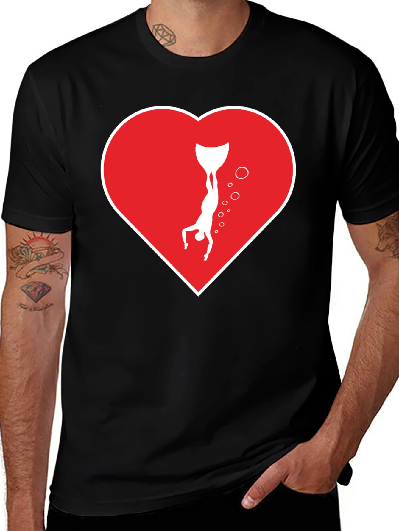 Variant 27 of Freediving Heart T-Shirt - Love Scuba Diving!