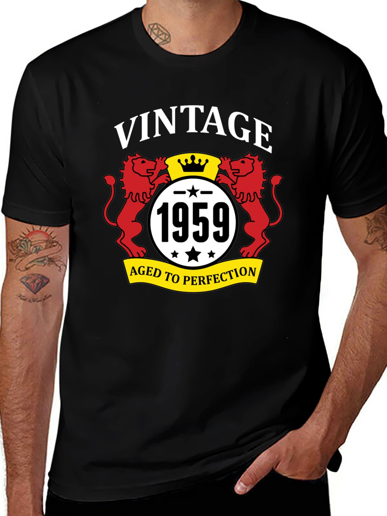 Variant 23 of Vintage 1959 Aged To Perfection Black Graphic Tee