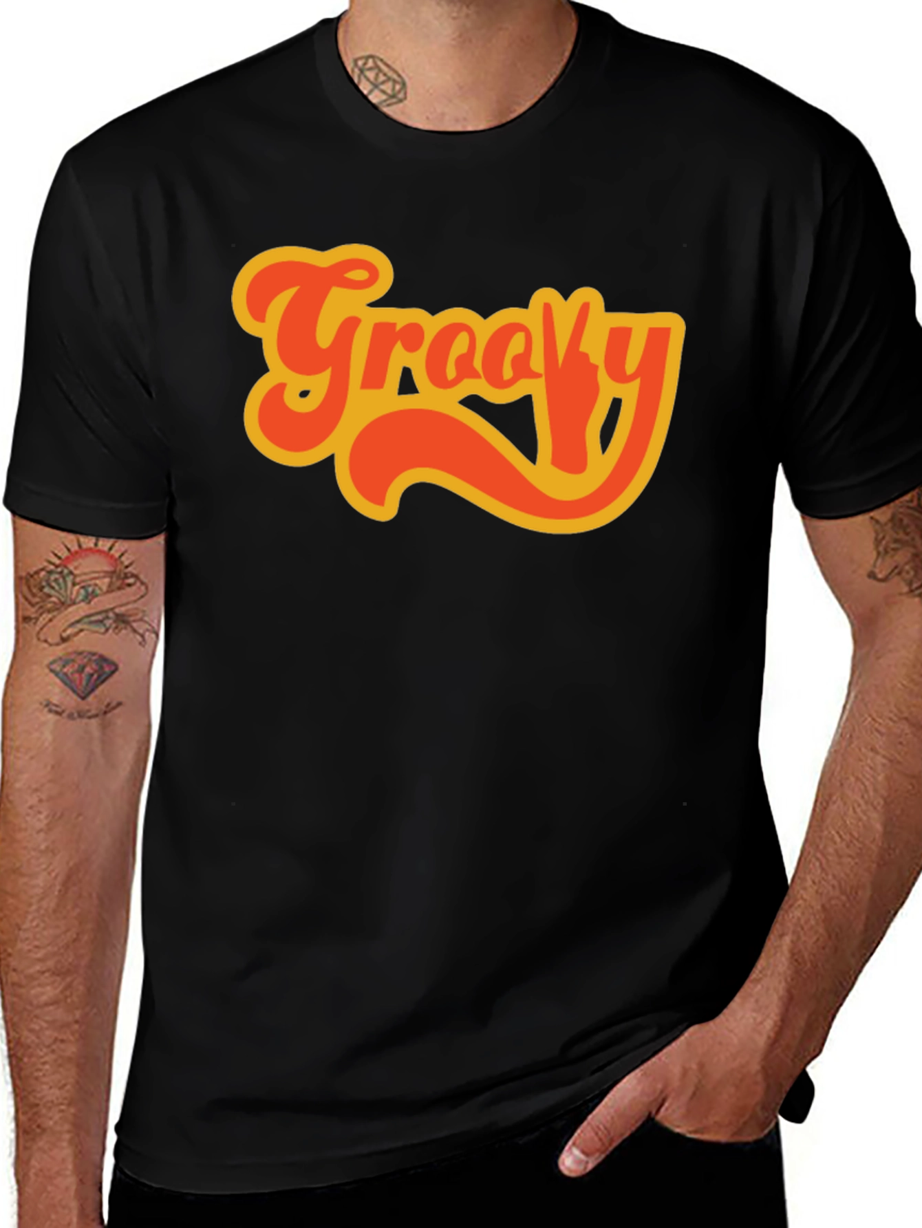Variant 26 of Groovy Retro Style Black T-Shirt