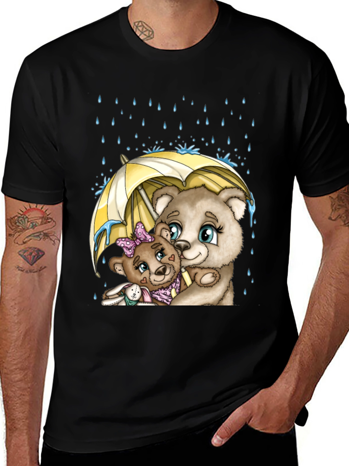 Black Bear Family Under Umbrella T-Shirt main image