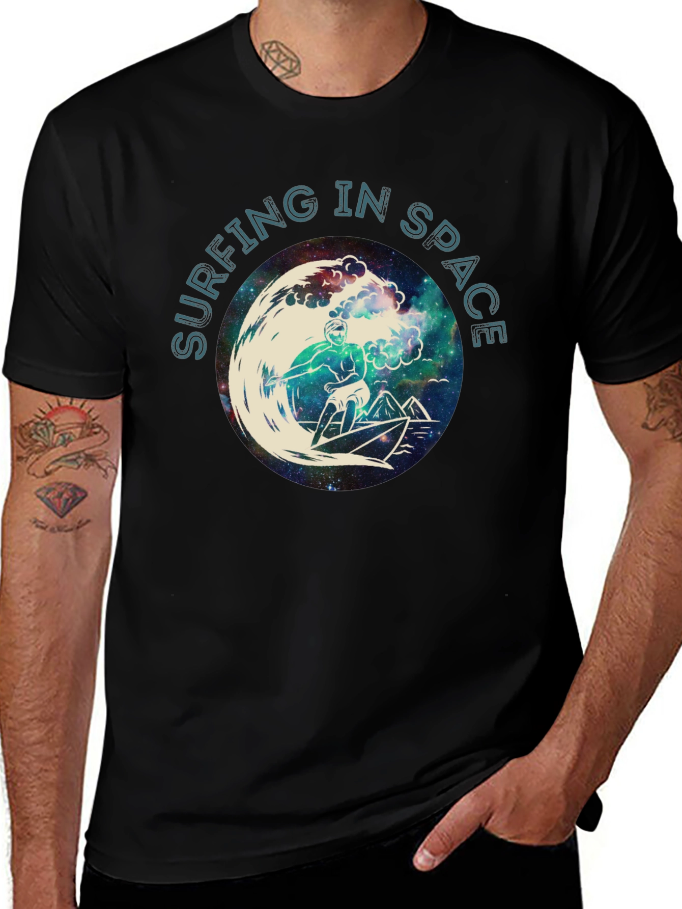 Variant 3 of Surfing in Space Graphic Tee - Black