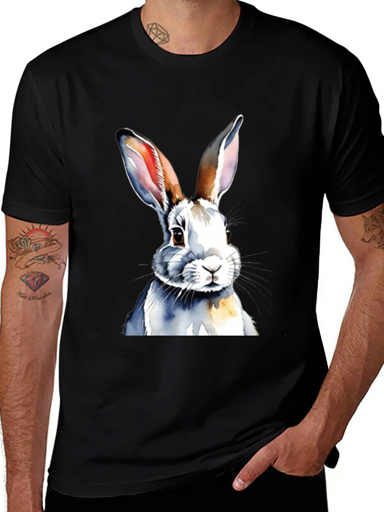 Variant 14 of Watercolor Rabbit Graphic Tee - Soft Cotton
