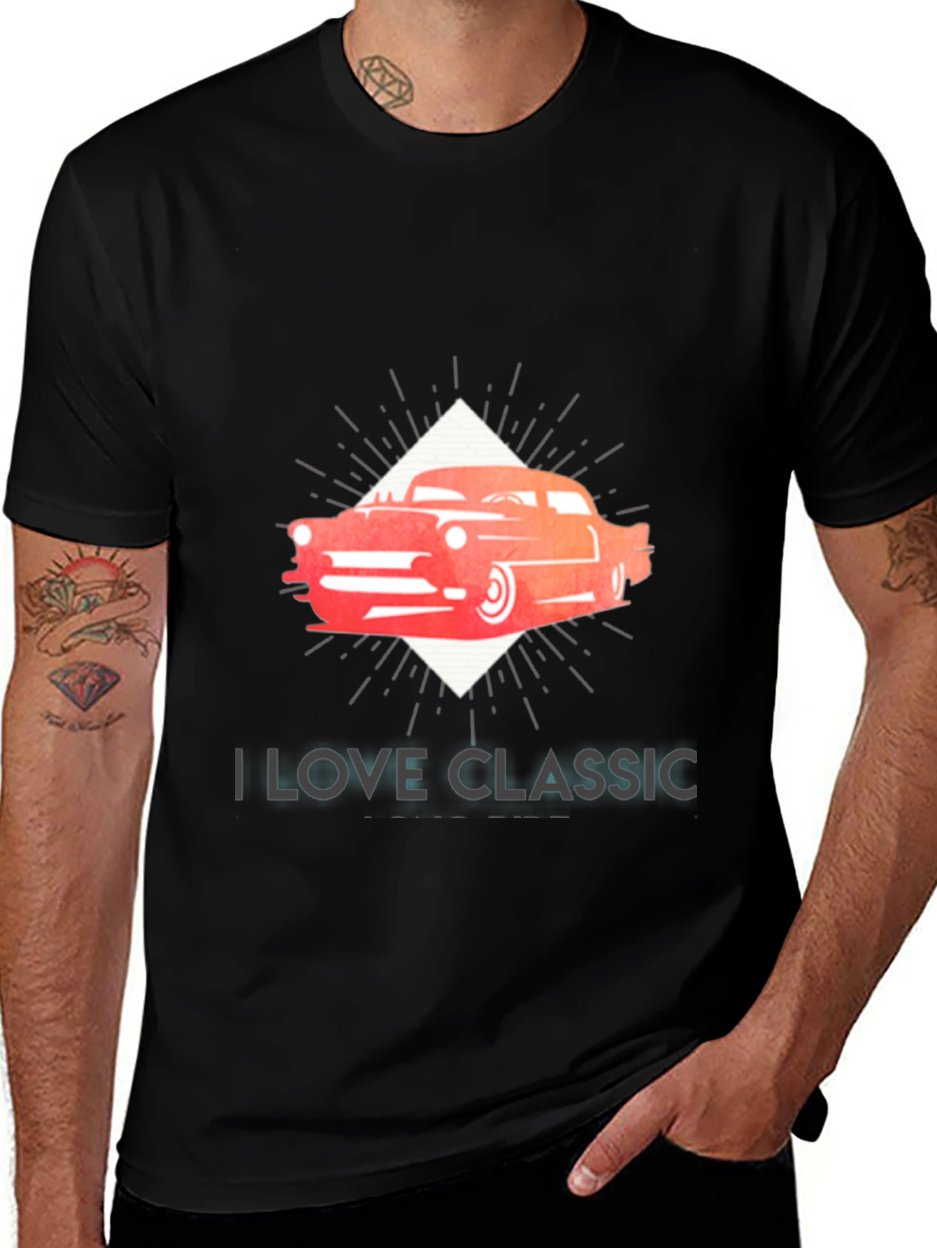 Variant 2 of I Love Classic Cars Graphic Tee - Stylish Black T-Shirt