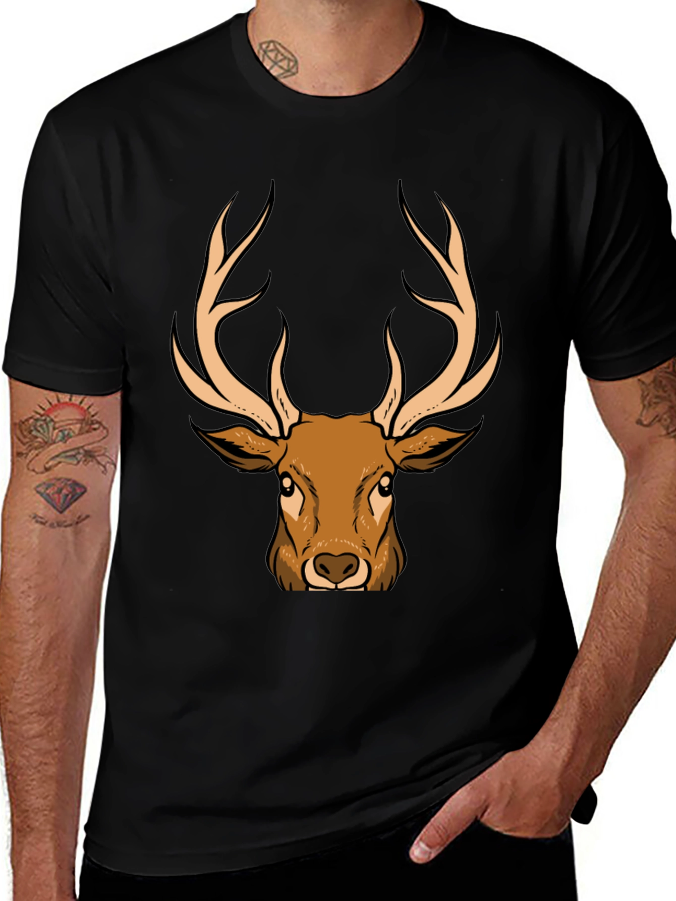 Variant 2 of Deer Graphic T-Shirt - Black - Animal Lover Tee