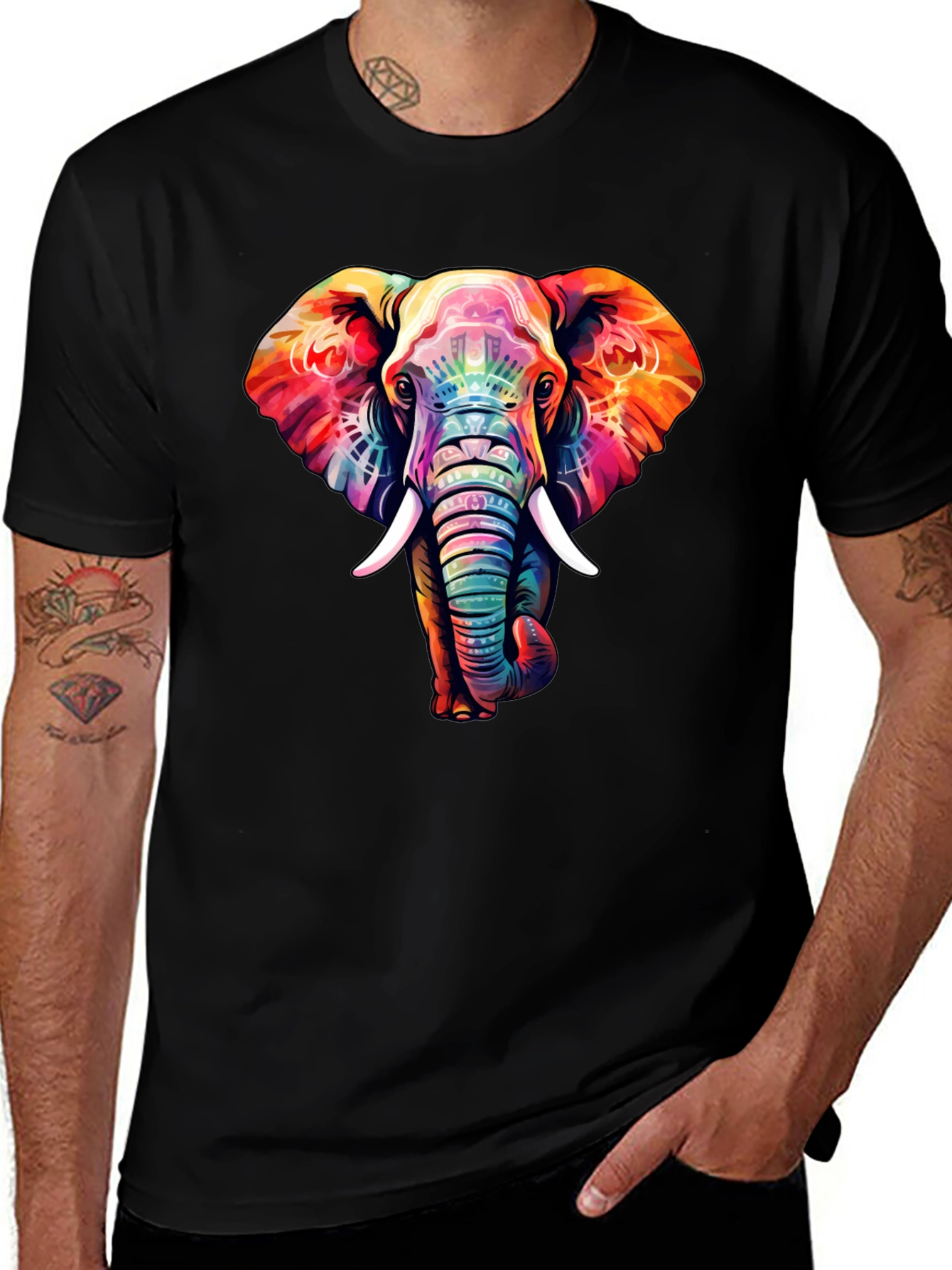 Variant 9 of Colorful Elephant Graphic Tee - Men's Black T-Shirt