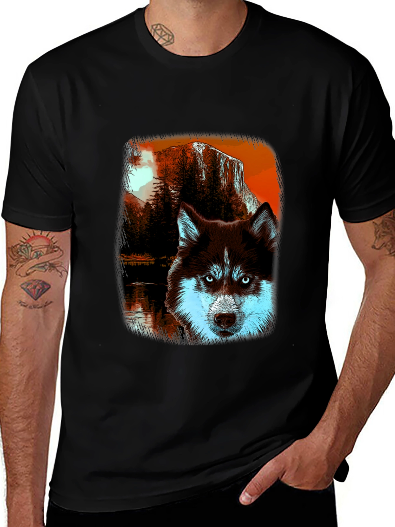 Variant 2 of Husky Wilderness Graphic Tee - Black Cotton Blend