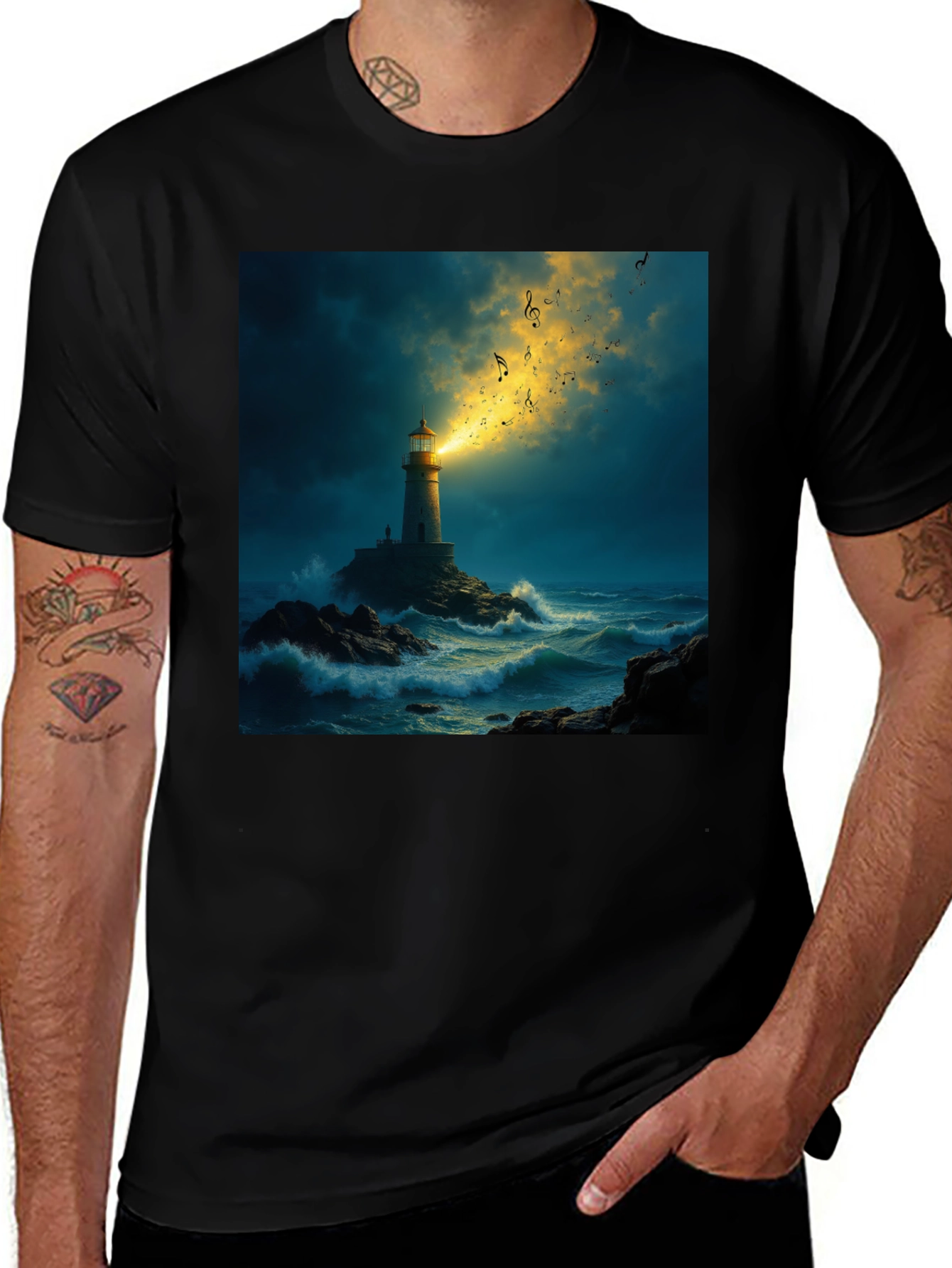 Variant 27 of Lighthouse Music T-Shirt - Coastal Graphic Tee