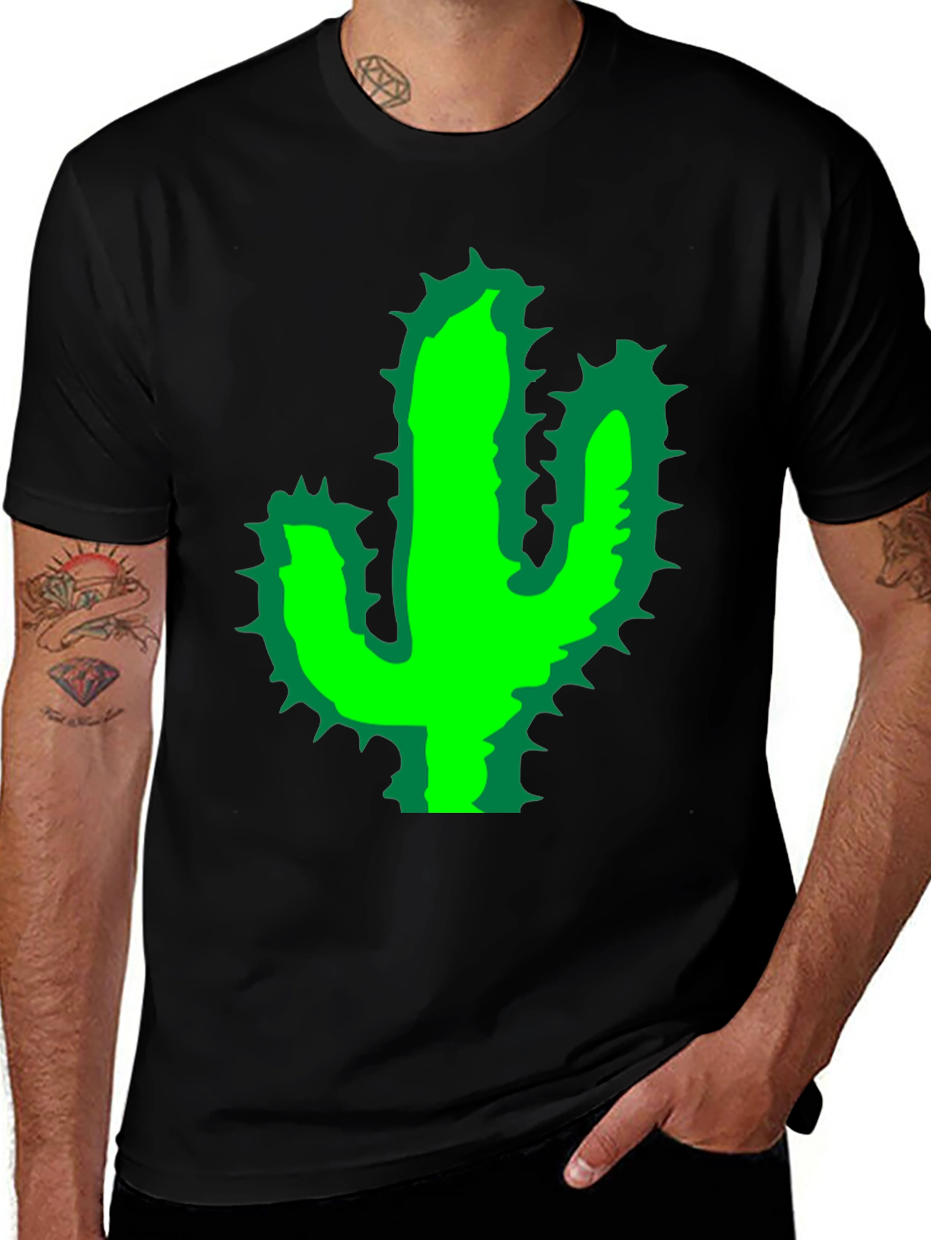 Variant 5 of Cactus Graphic Tee - Black Cotton T-Shirt