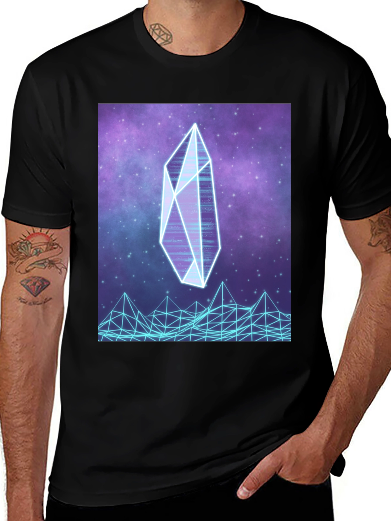 Variant 4 of Retro Crystal T-Shirt - Neon Sci-Fi Design