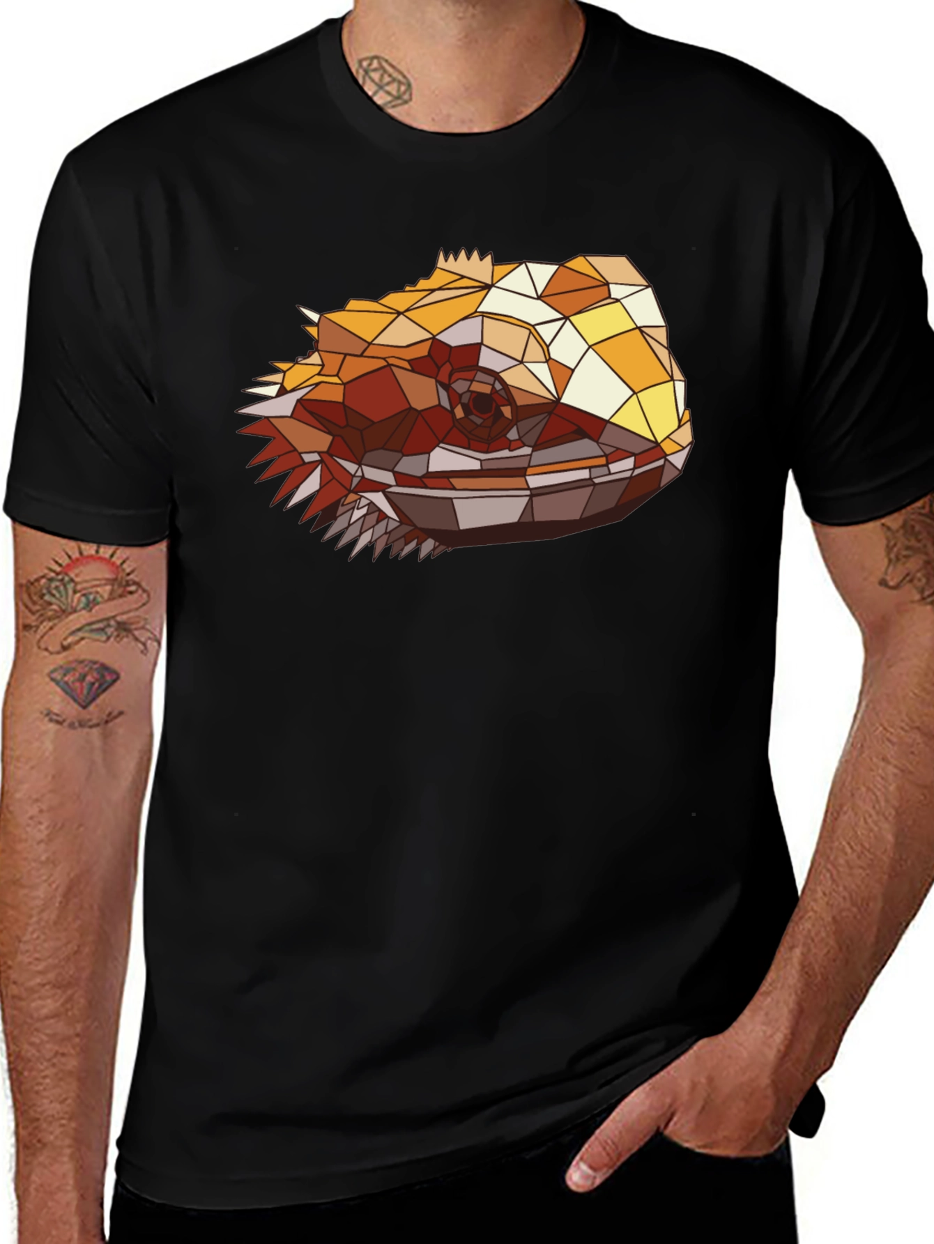 Variant 7 of Geometric Bearded Dragon Graphic Tee - Men's Black T-Shirt