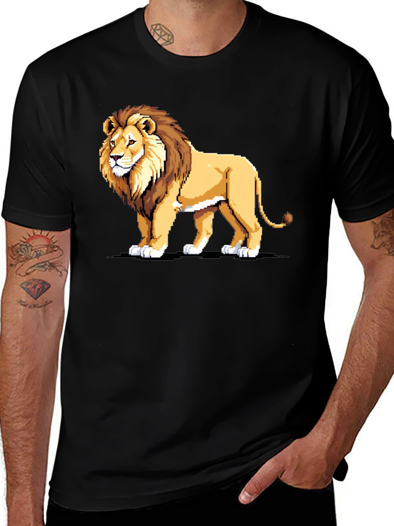 Variant 18 of Pixelated Lion Graphic Tee - Black
