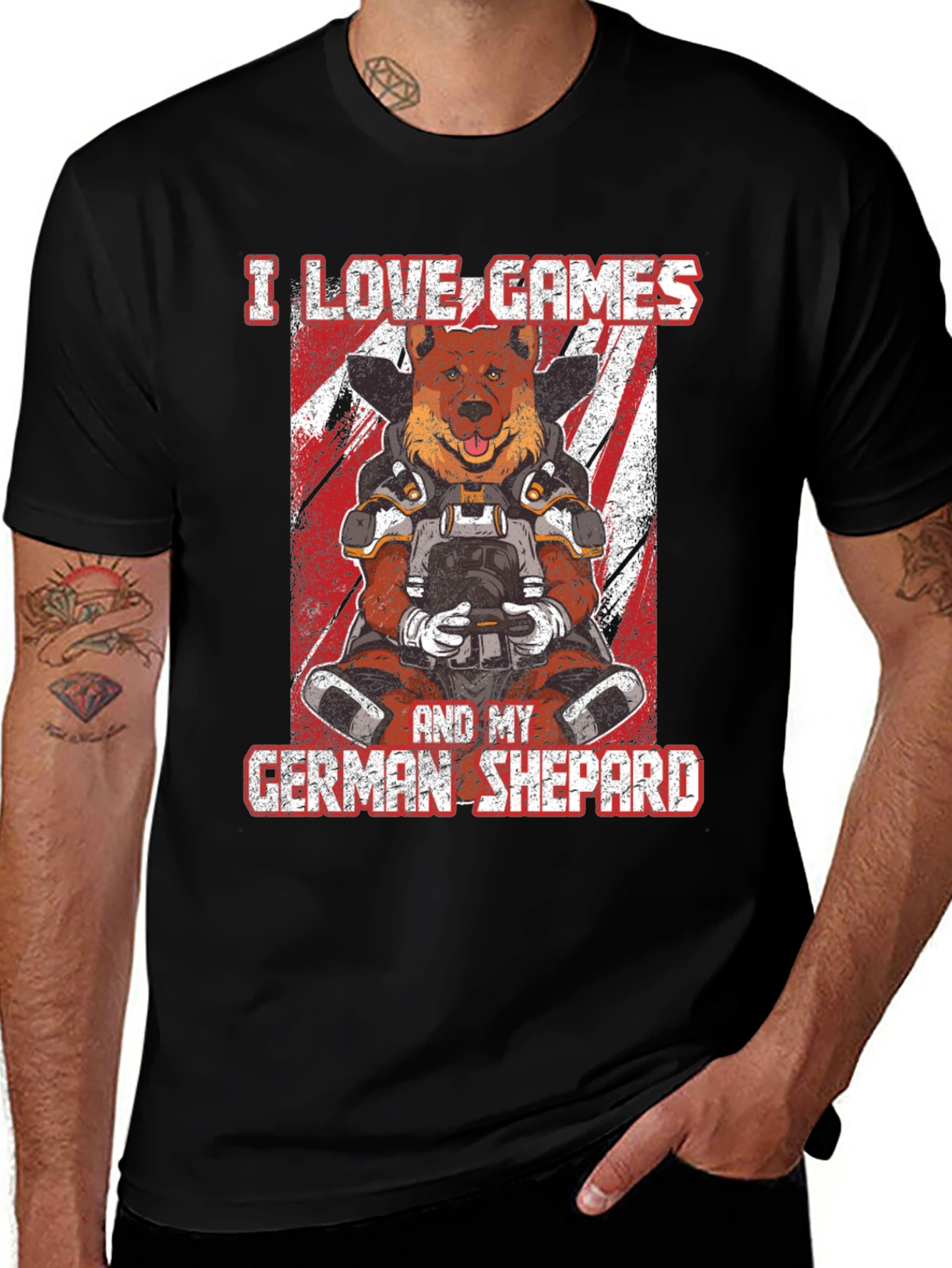 Variant 10 of Gamer Dog T-Shirt: I Love Games and My German Shepherd